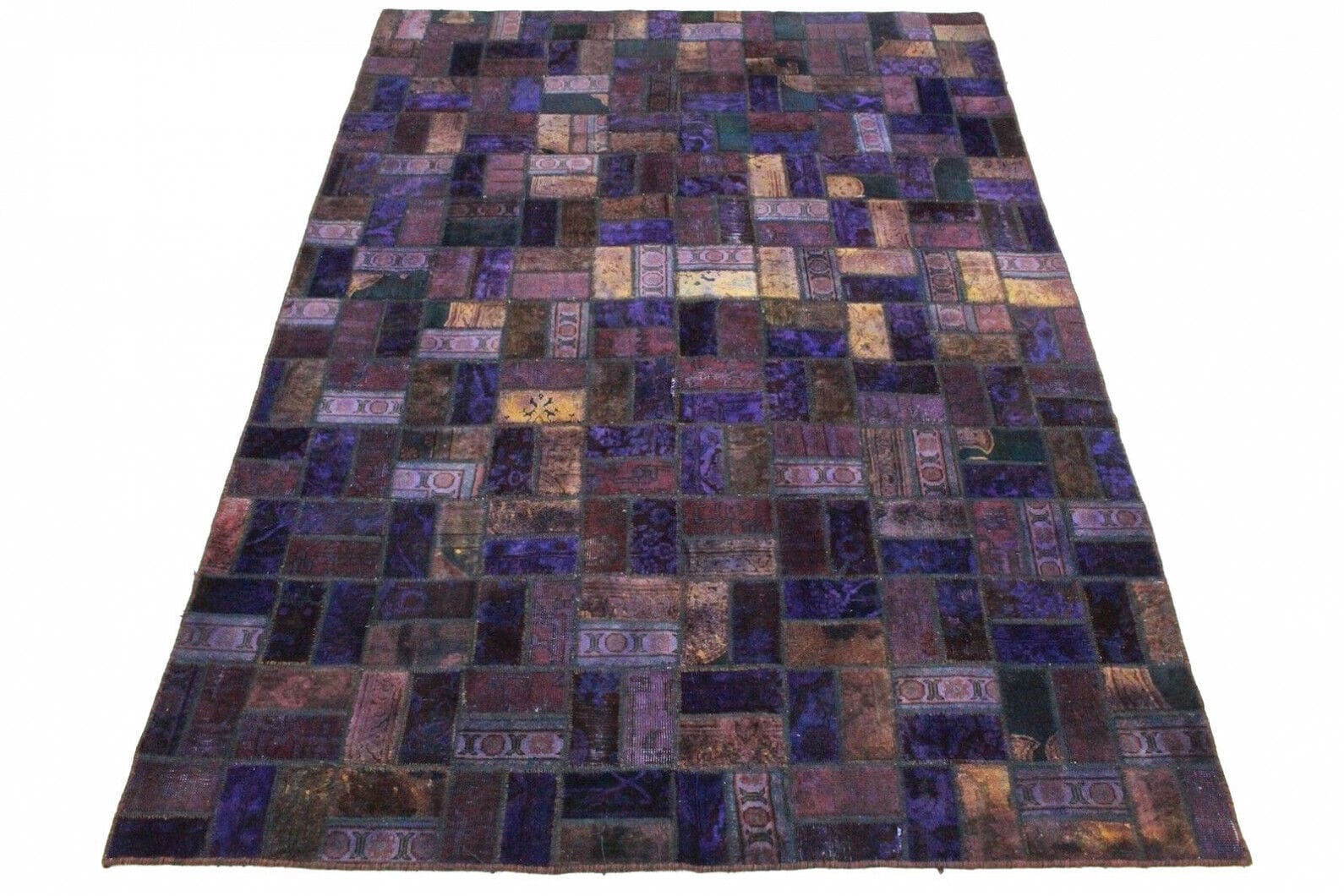 Patchwork Orientteppich Lila 289x199cm - Einzigartige Optik, handgeknüpft