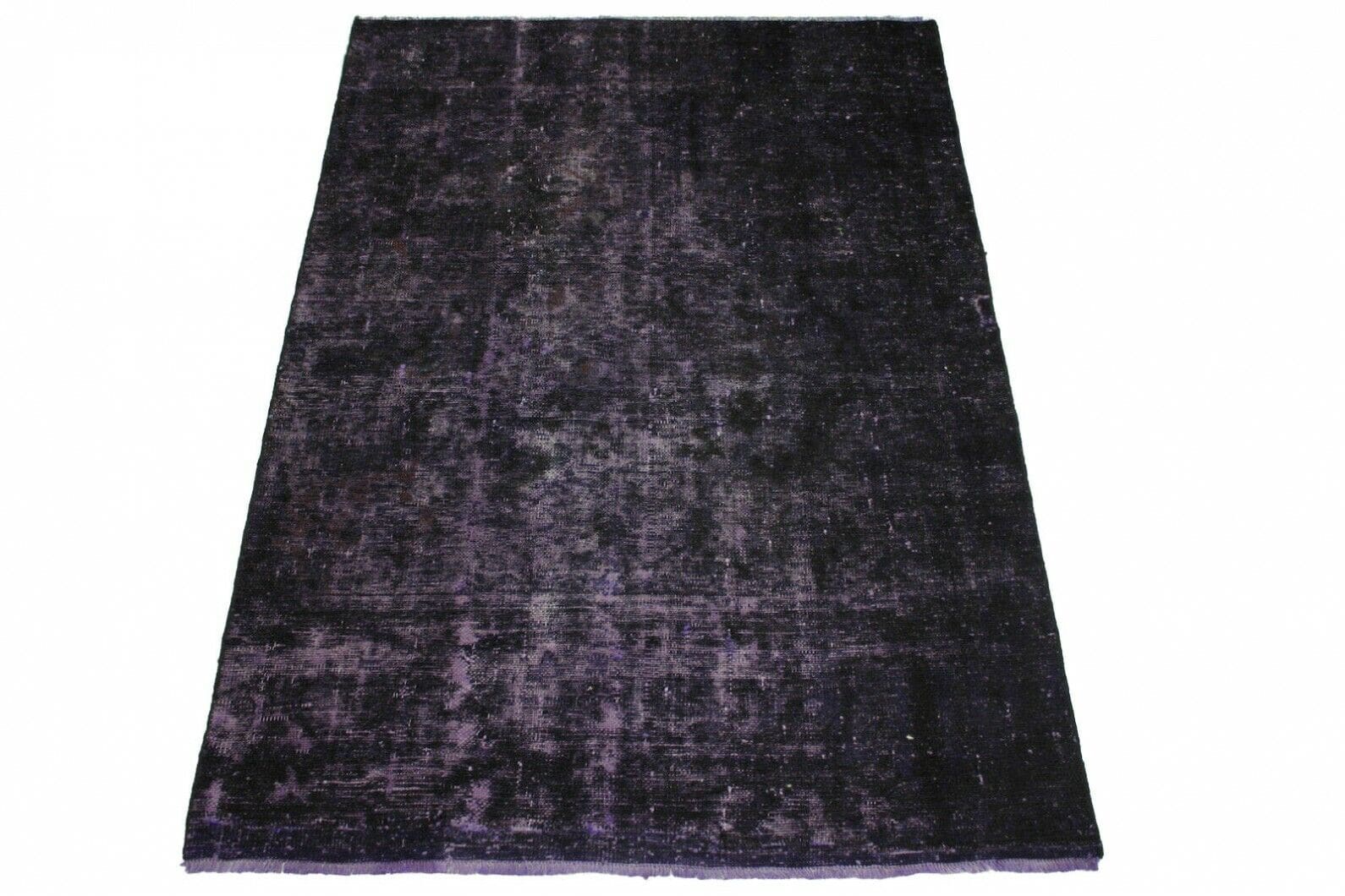 Vintage Orientteppich 190x129cm Lila Schwarz, handgeknüpft