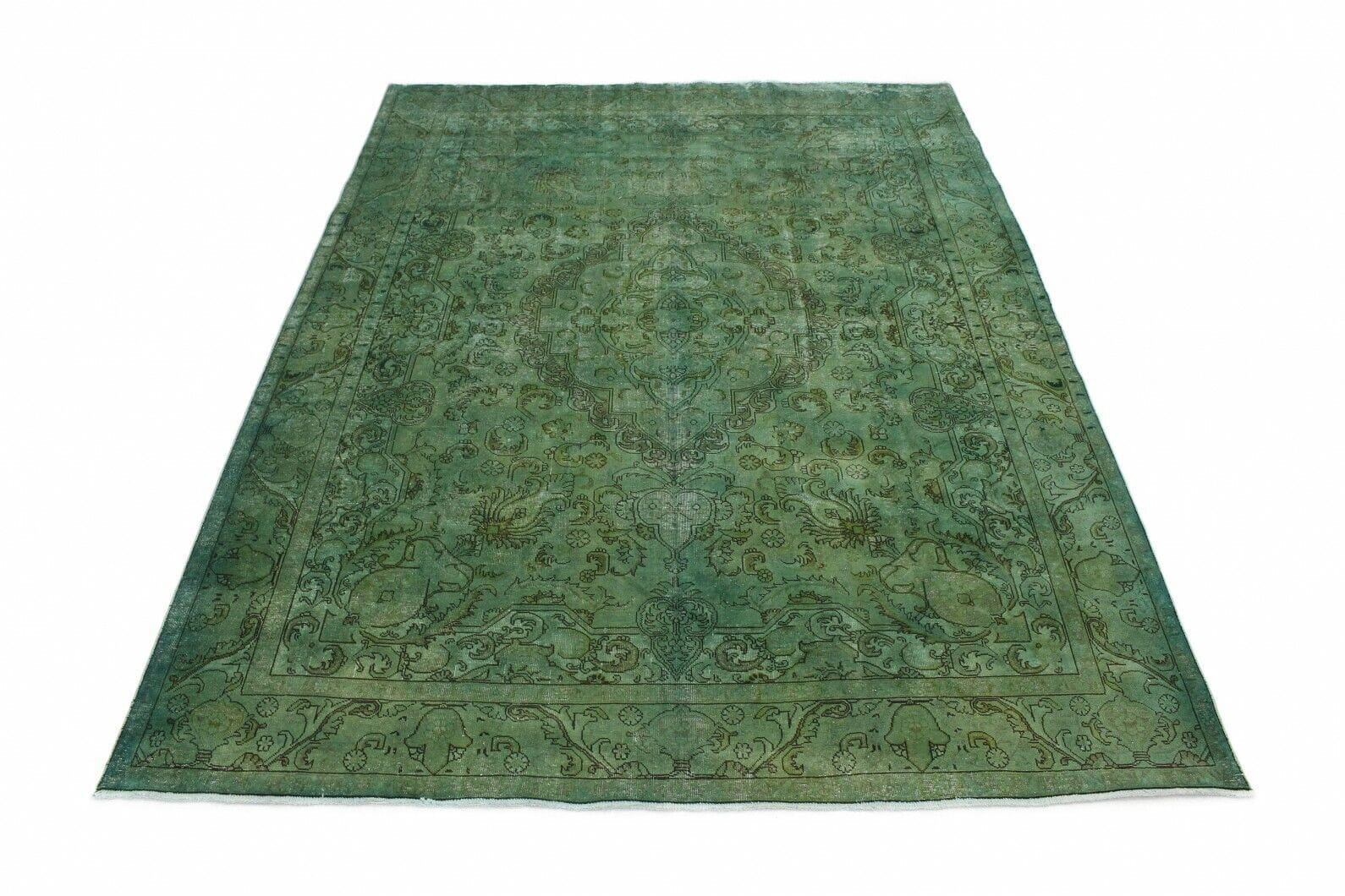 Vintage Orientteppich Grün 391x289cm, handgeknüpft, 3,9x2,9m