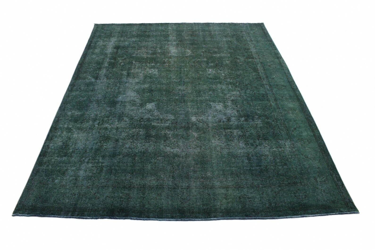 Vintage Orientteppich Grün 392x299 cm, handgeknüpft, Designerstück
