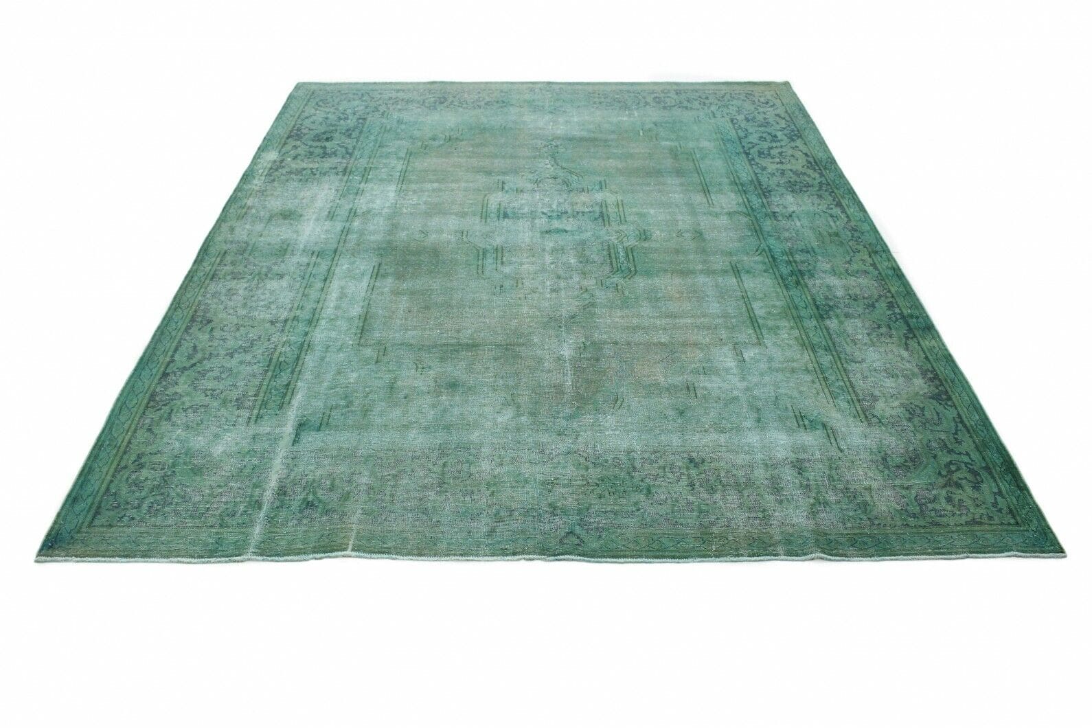 Vintage Orientteppich 409x309cm türkis-grün, handgeknüpft