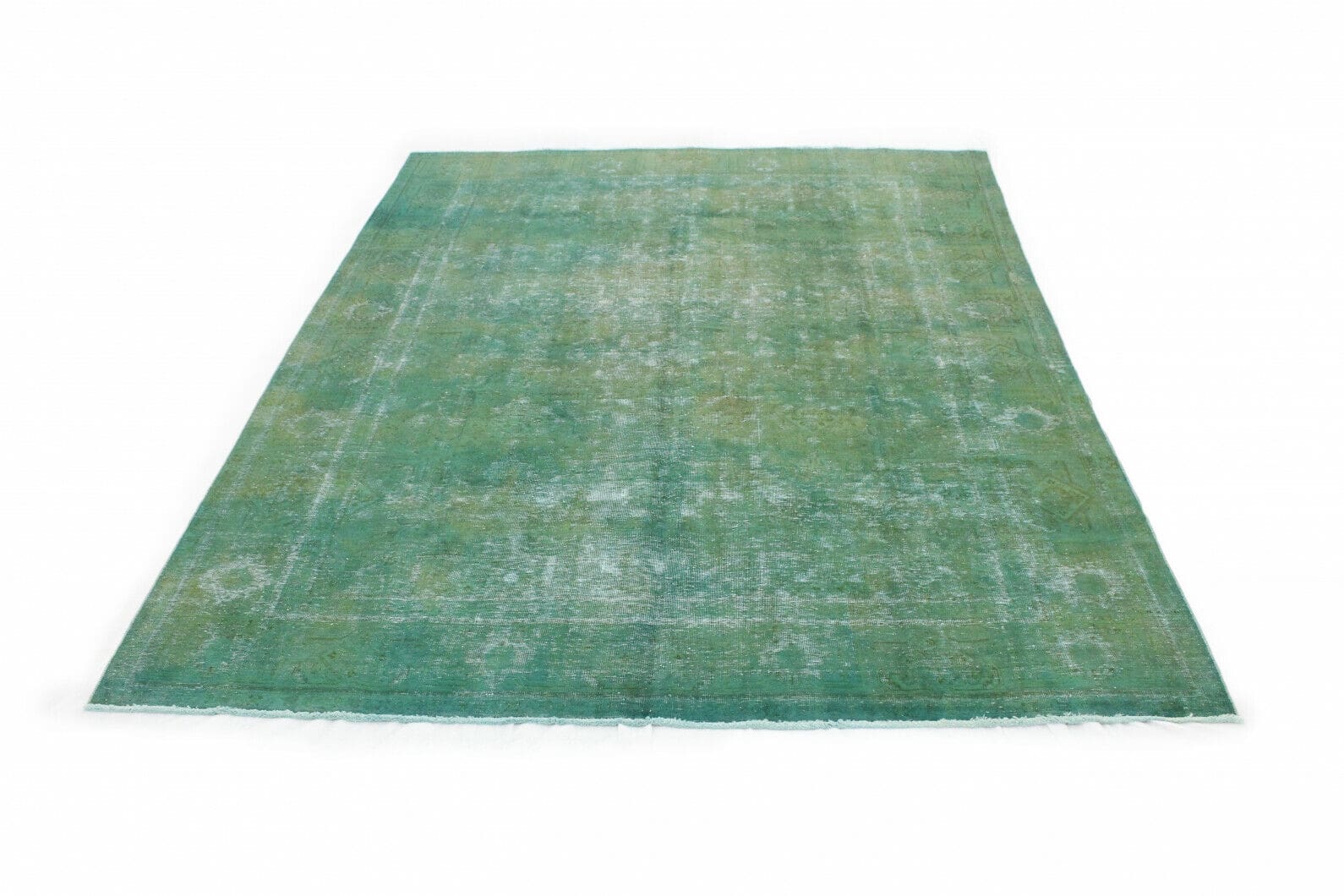Vintage Orientteppich Grün 383x289cm, Designer-Unikat, handgeknüpft