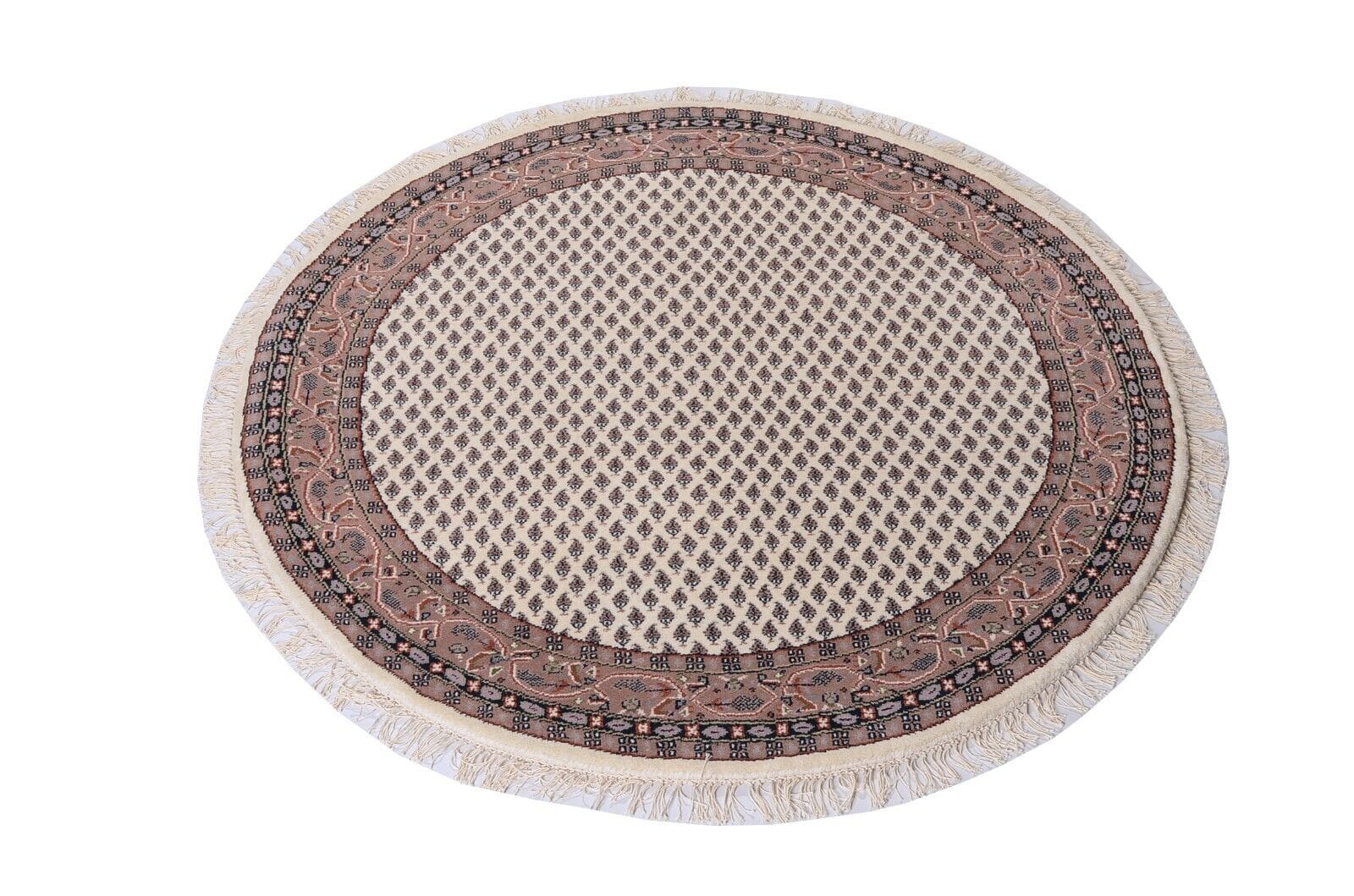 Orientteppich Rund 202 cm Sarough Mir 120.000 Knoten beige handgeknüpft