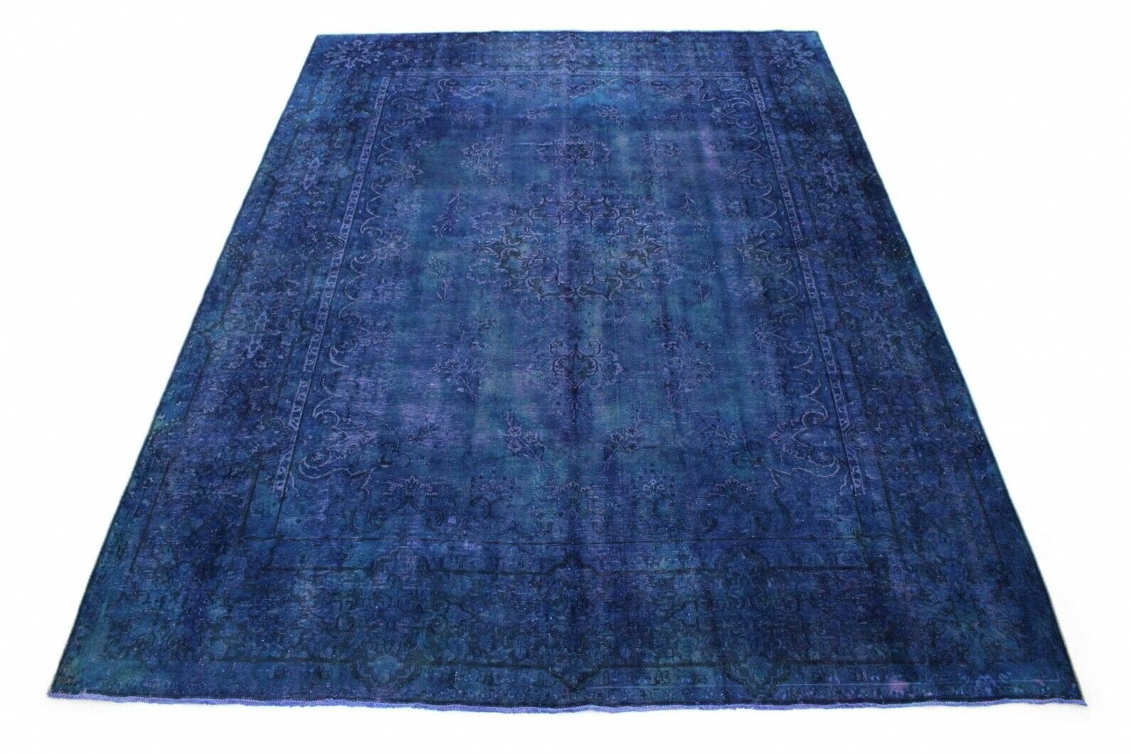 Vintage Orientteppich Blau 412x295cm, handgeknüpft, Designerstück