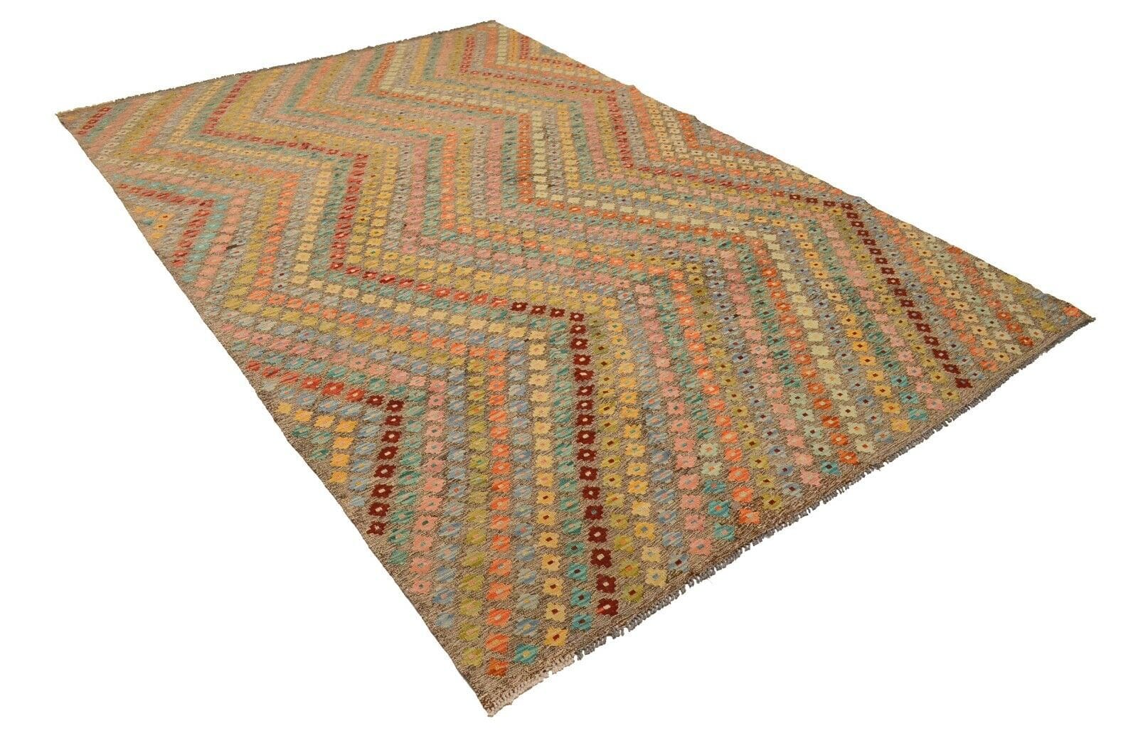 Handgewebter Afghan Kelim 303 x 200 cm in Pastellfarben – Orientteppich