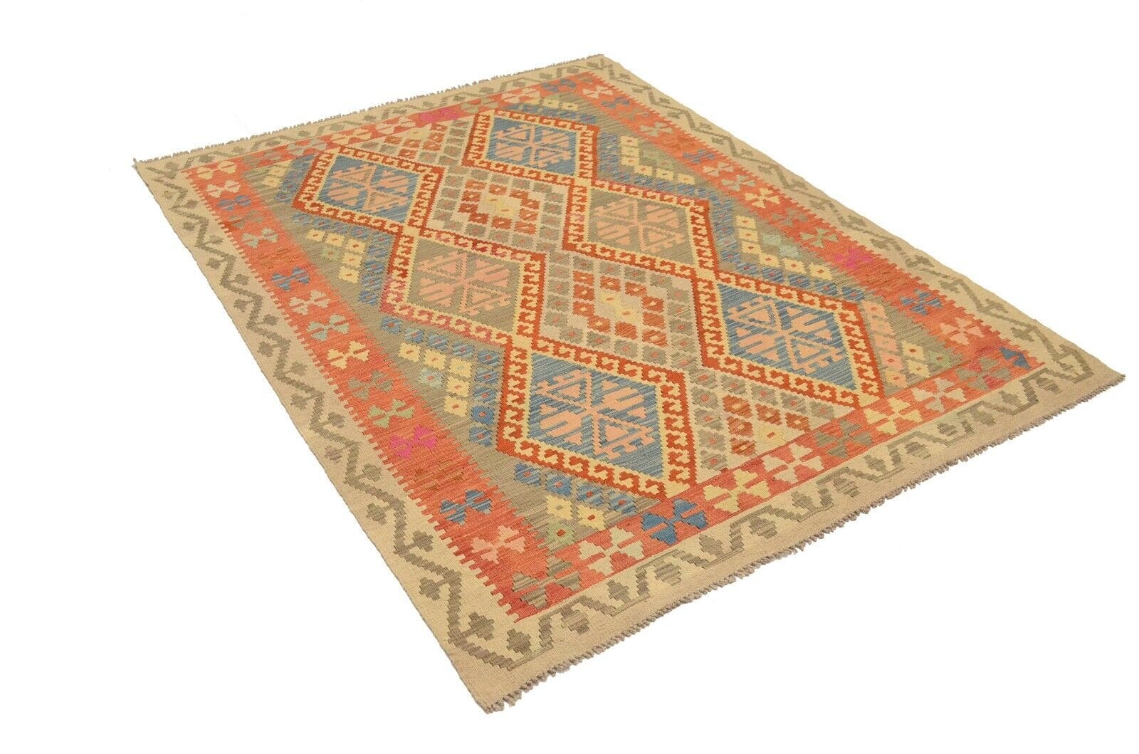 Afghan Kelim 197x154 cm, geometrisch in Pastell, handgewebt