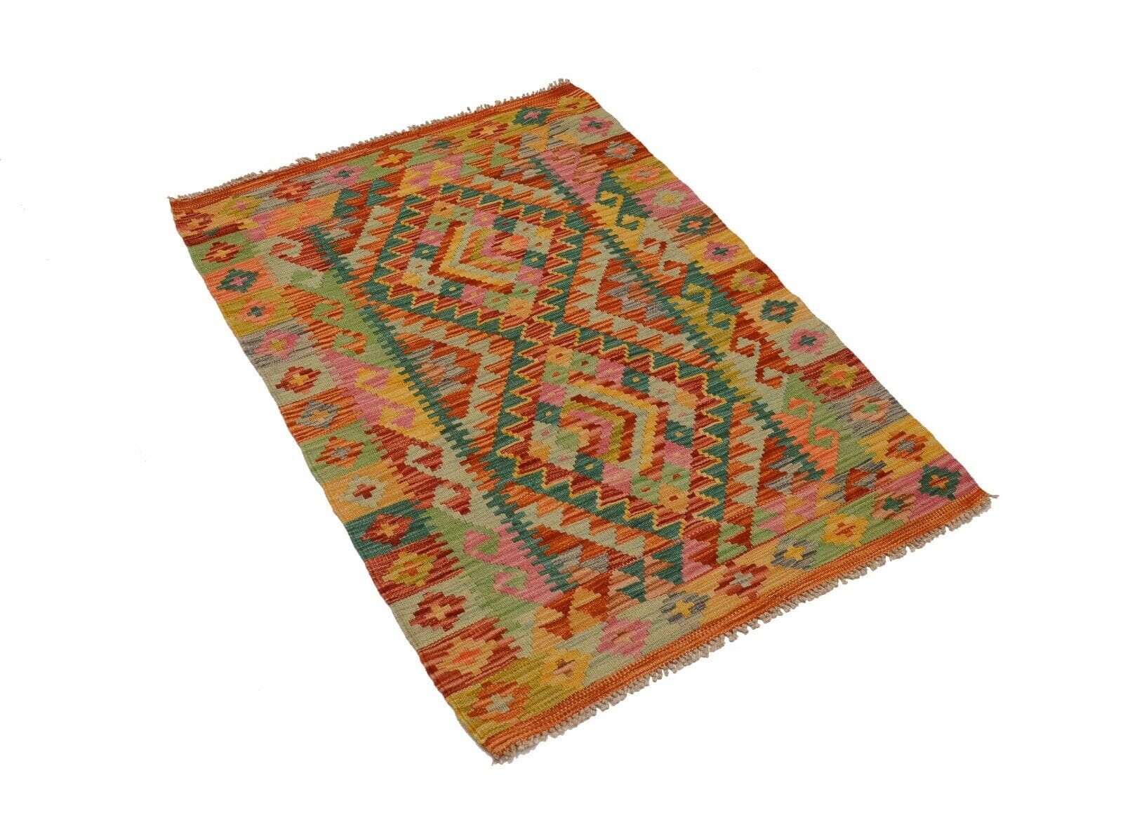 Afghan Kelim 117x84 cm Handgewebt, geometrisches Pastelldesign