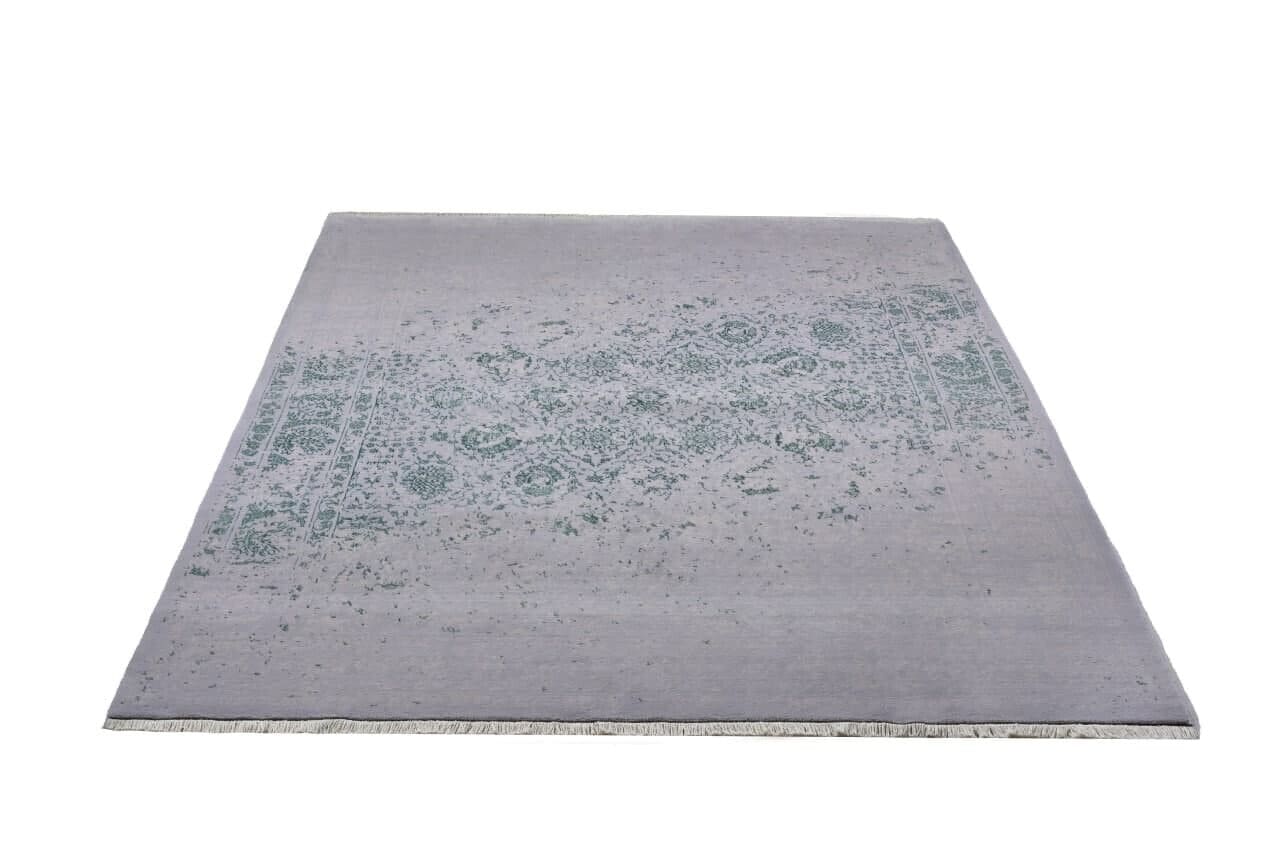 Moderner Orientteppich 2x3m, floral Grau Grün, 360.000 Knoten, handgeknüpft