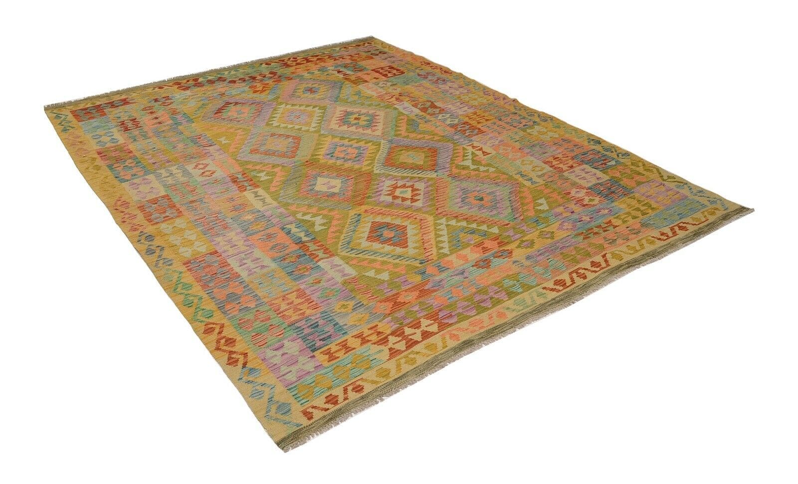 Handgewebter Afghan Kelim 248 x 197 cm in Pastellfarben, neu