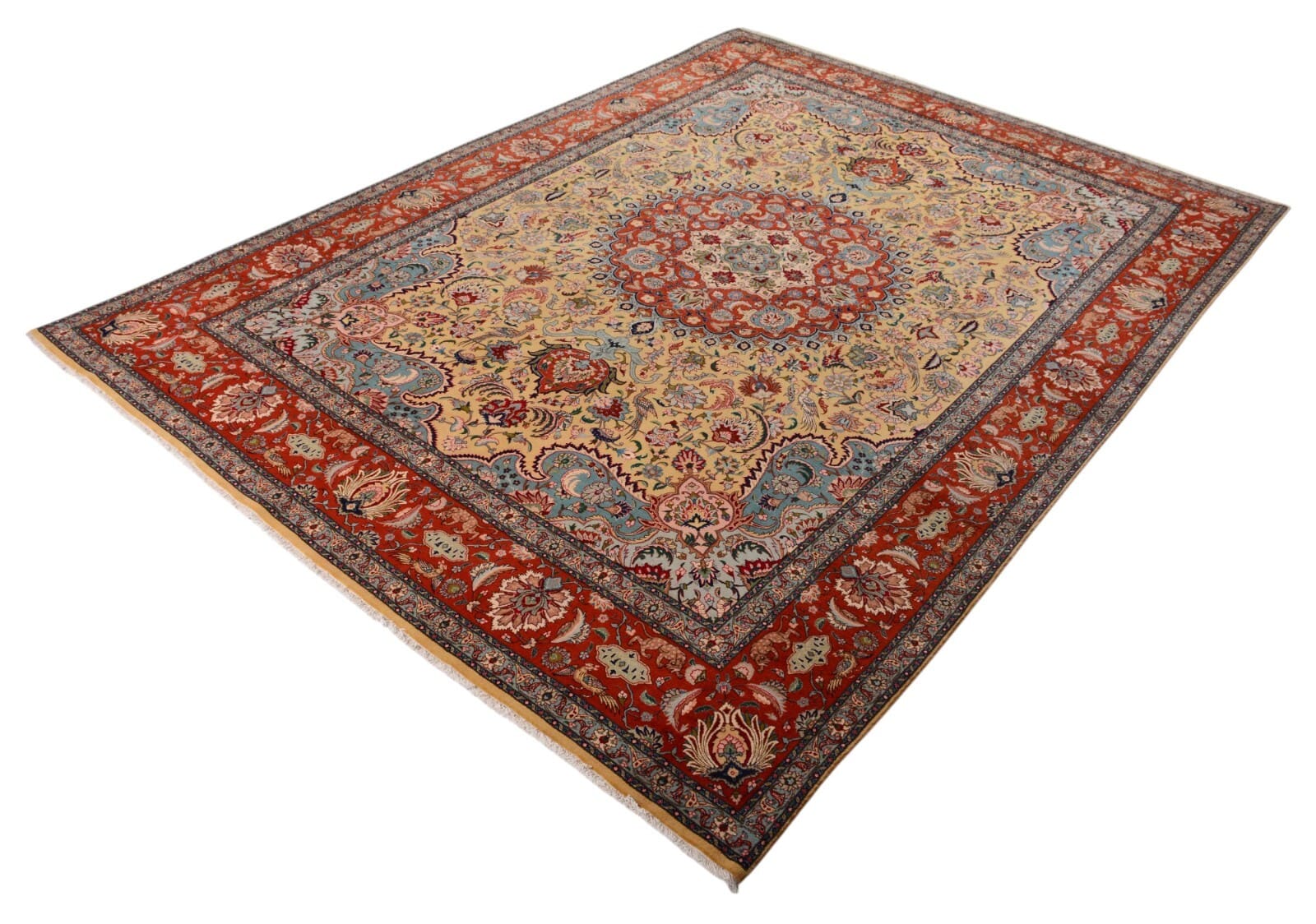 Handgeknüpfter Perserteppich Tabriz 412x303 cm, 550.000 Knoten 50 Raj, goldfarben H1