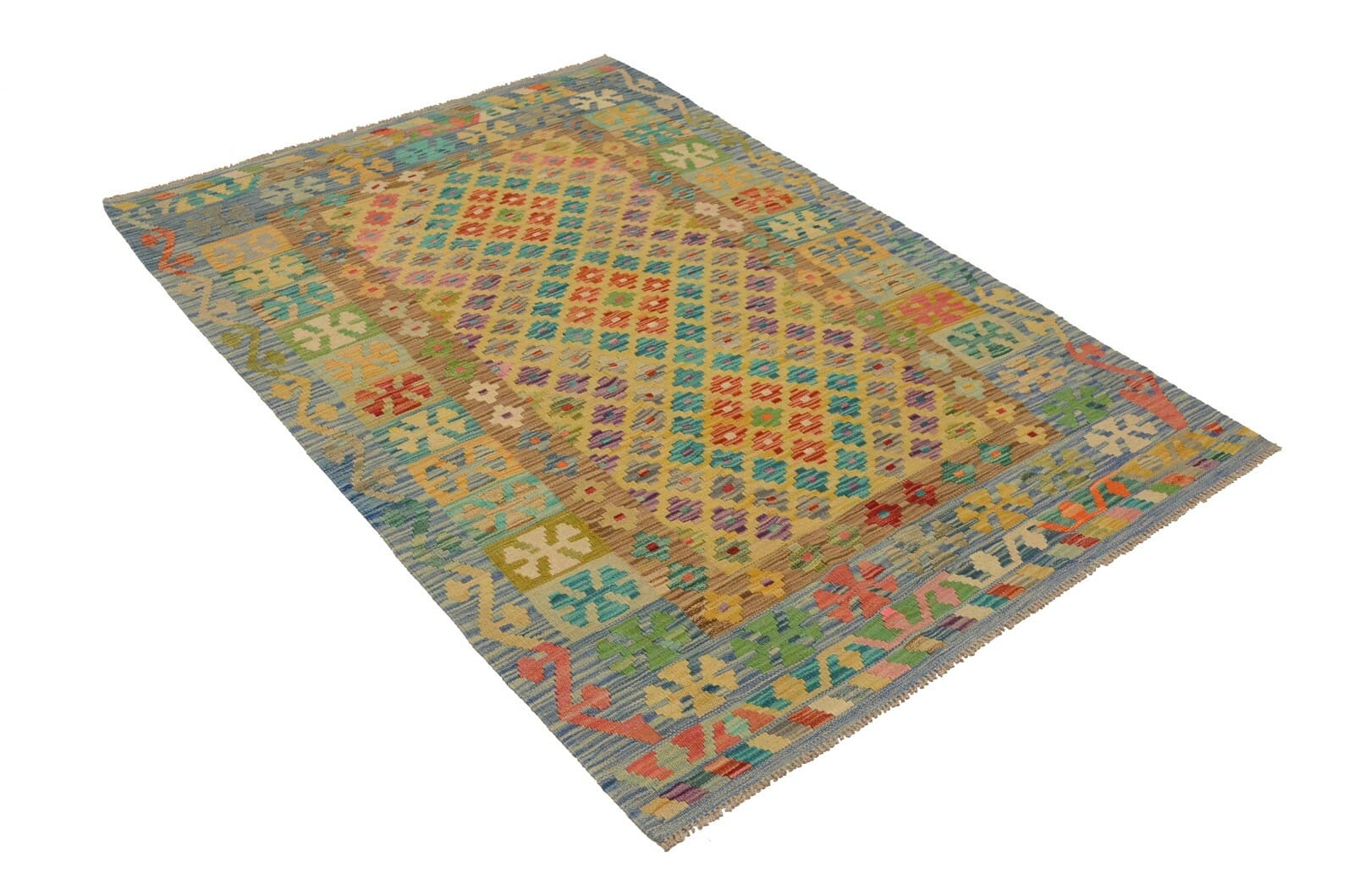 Handgewebter Afghan Kelim 182x124 cm geometrisch Multicolor handgewebt
