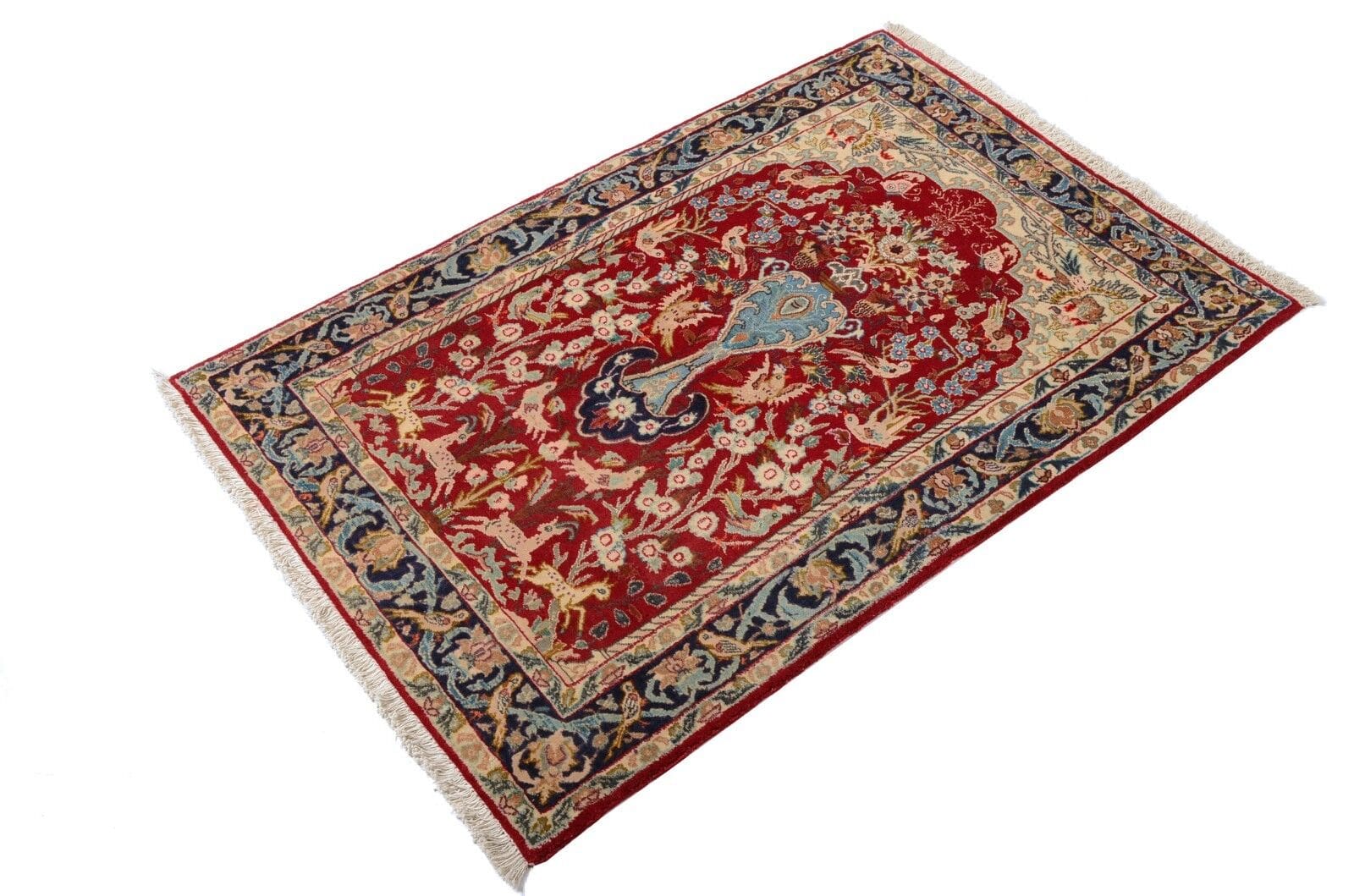 Handgeknüpfter Perserteppich Isfahan 131x87 cm, 600.000 Knoten, Rot