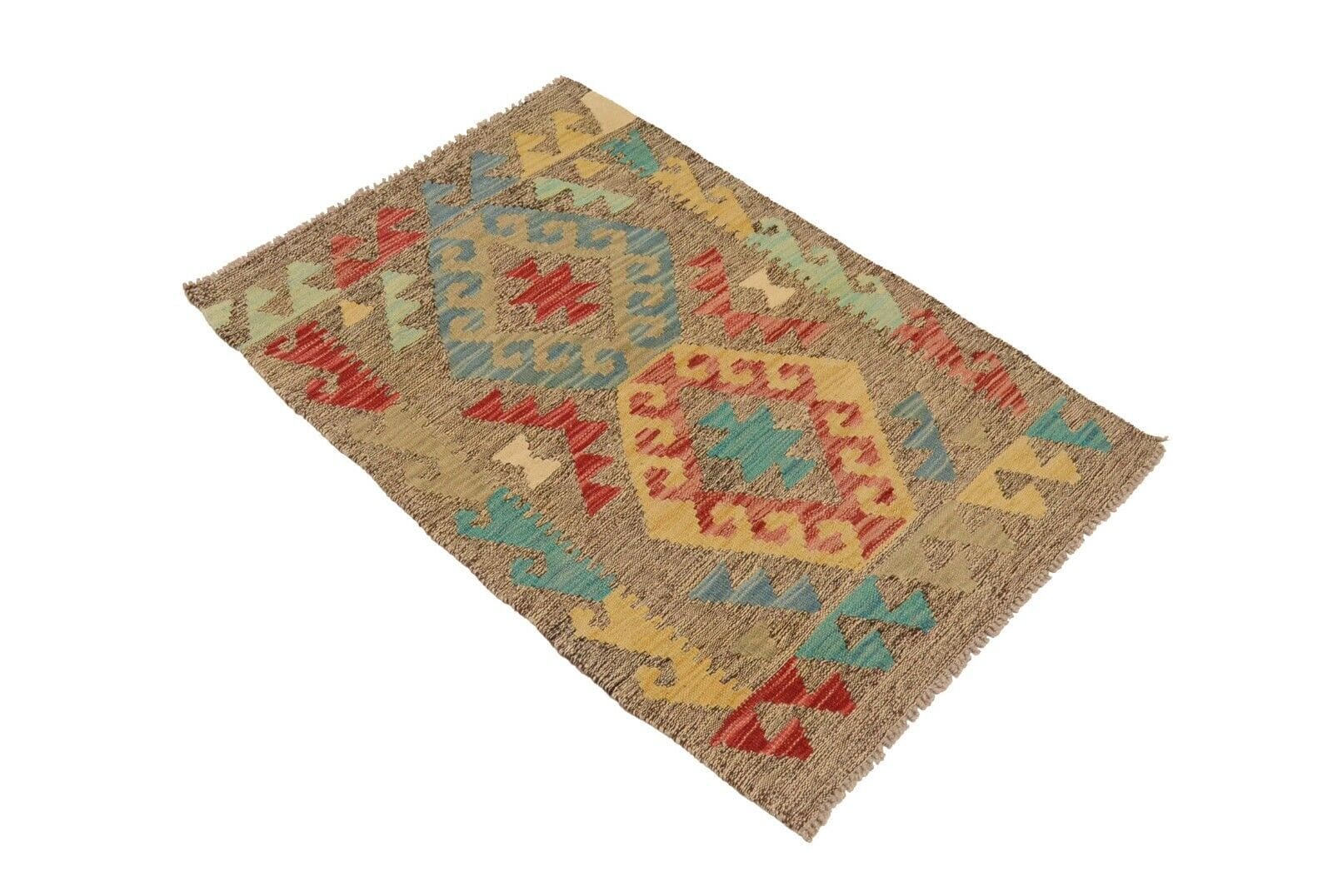 Afghan Kelim 97 x 66 cm Handgewebt Multicolor Pastellfarben