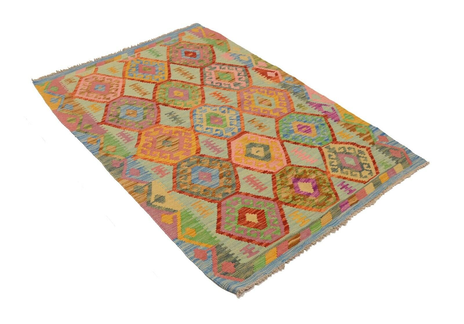 Afghan Kelim 152 x 107 cm Handgewebt, bunte Geometrie Orientteppich