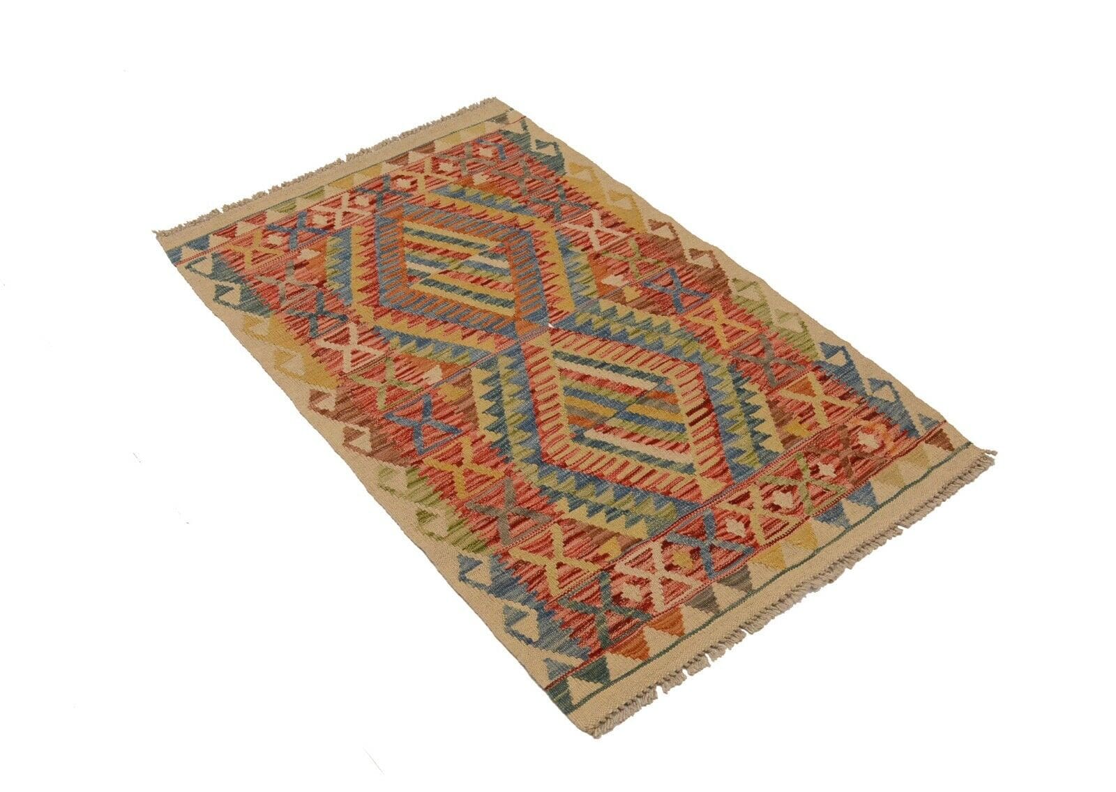 Afghan Kelim 120 x 77 cm Handgewebt in Pastellfarben - Neu