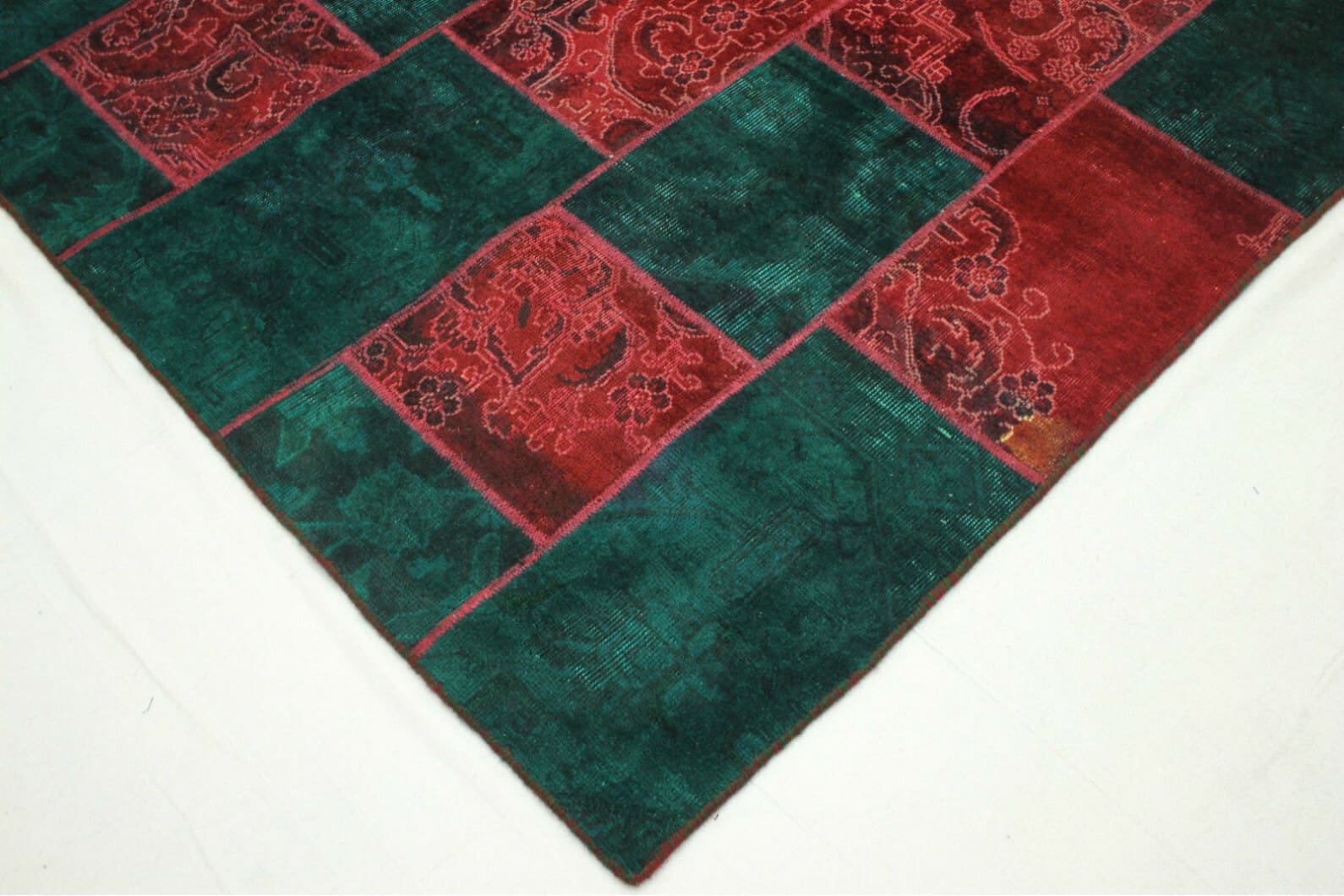 Patchwork Teppich Rot Türkis 295x199cm – Designer handgeknüpft
