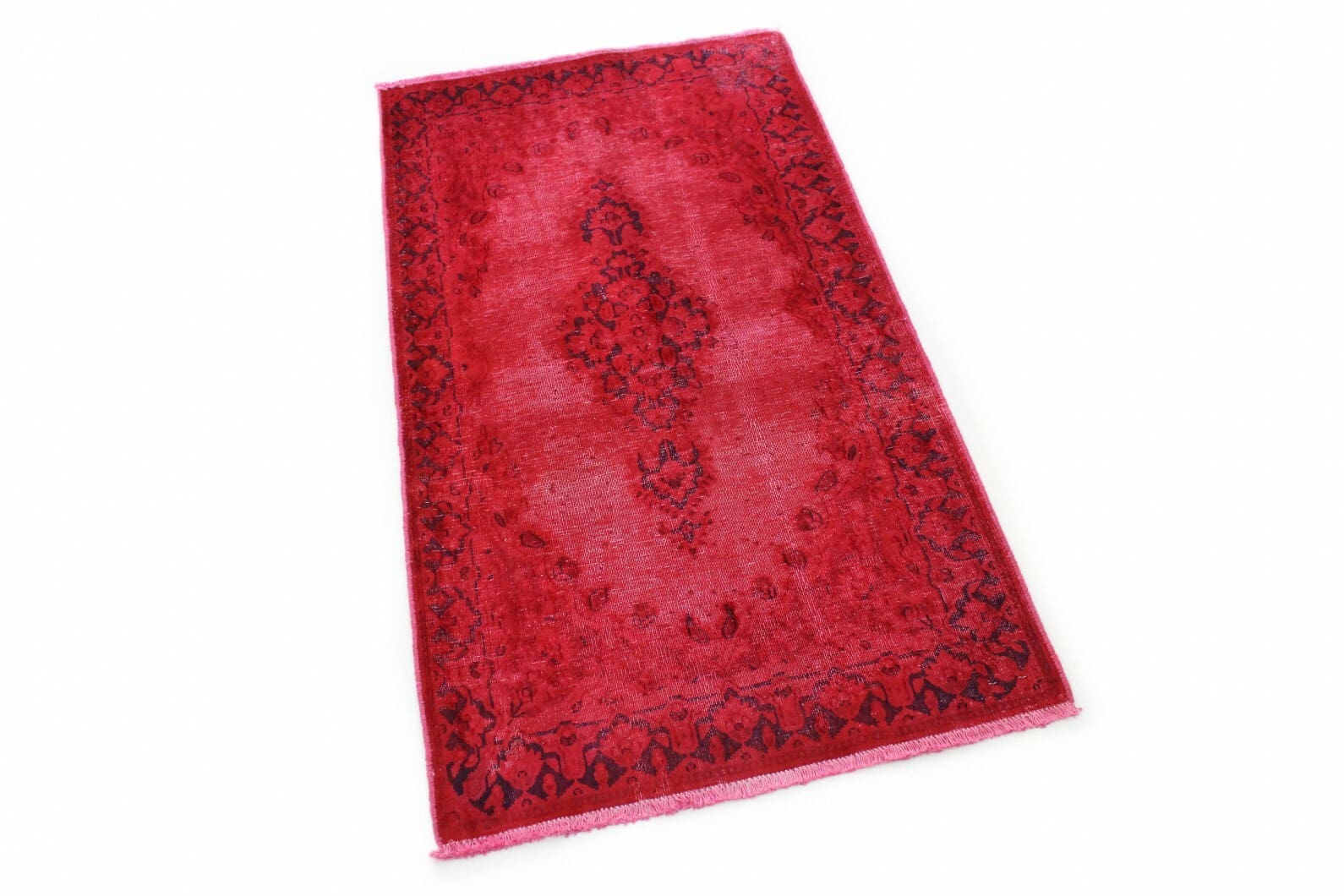 Vintage Orientteppich Rot 152x89cm, handgeknüpft, Designerstück