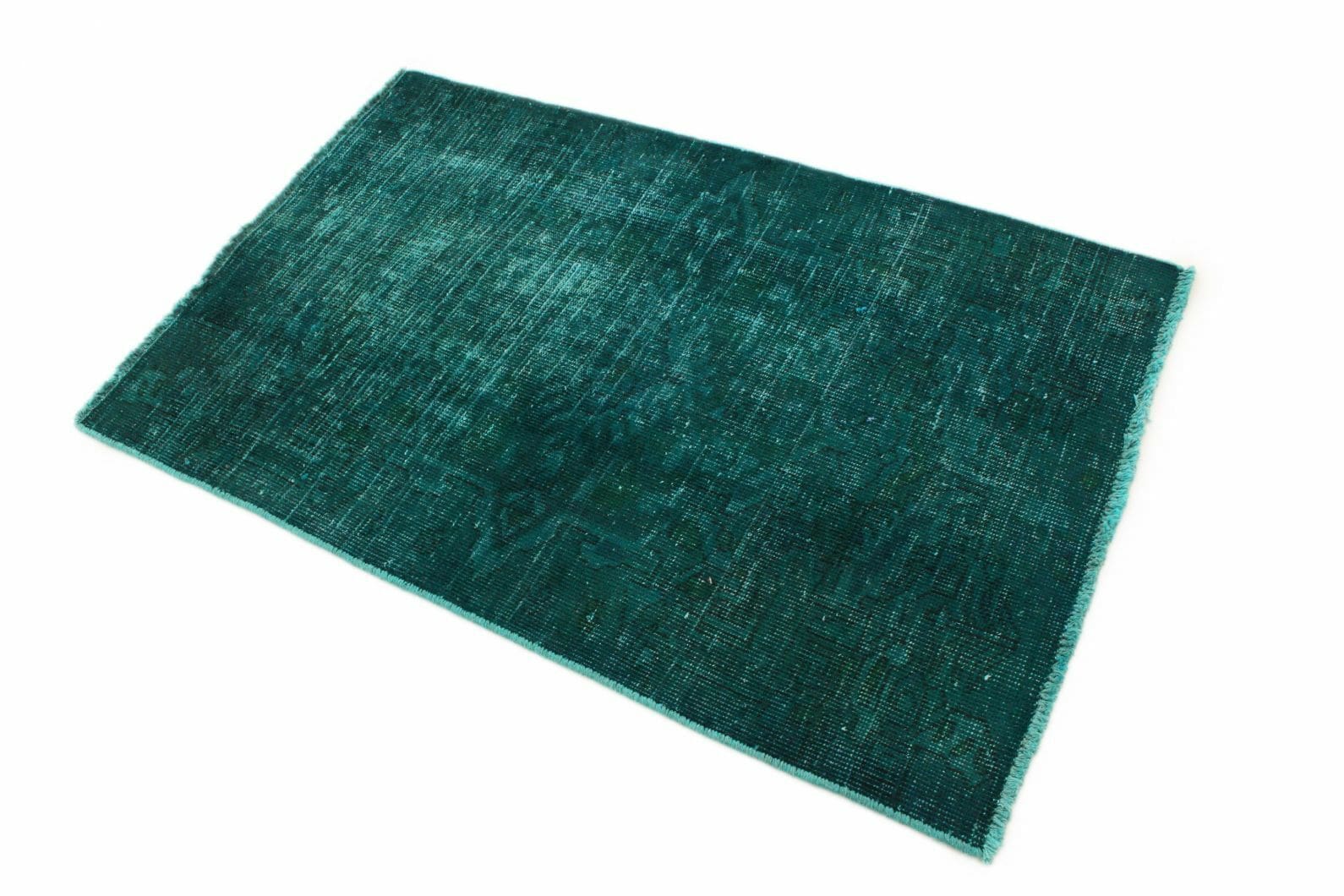 Vintage-Teppich 129x89cm Türkis Grün, handgeknüpft, Orientteppich