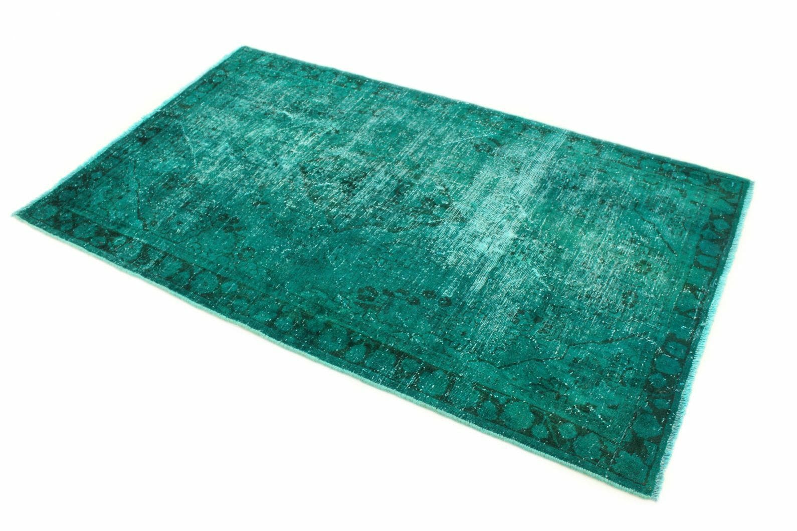 Exklusiver Vintage Orientteppich 204x129cm Türkis Grün, handgeknüpft