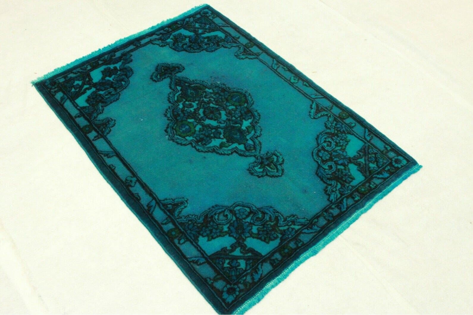 Vintage Orientteppich Türkis 147x109cm - Handgeknüpft Unikat
