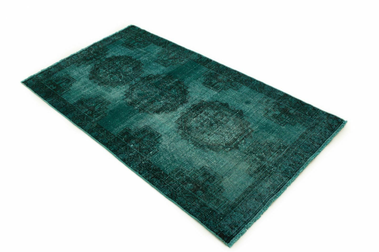Vintage Orientteppich 188x104 cm Türkis Grün, handgeknüpft
