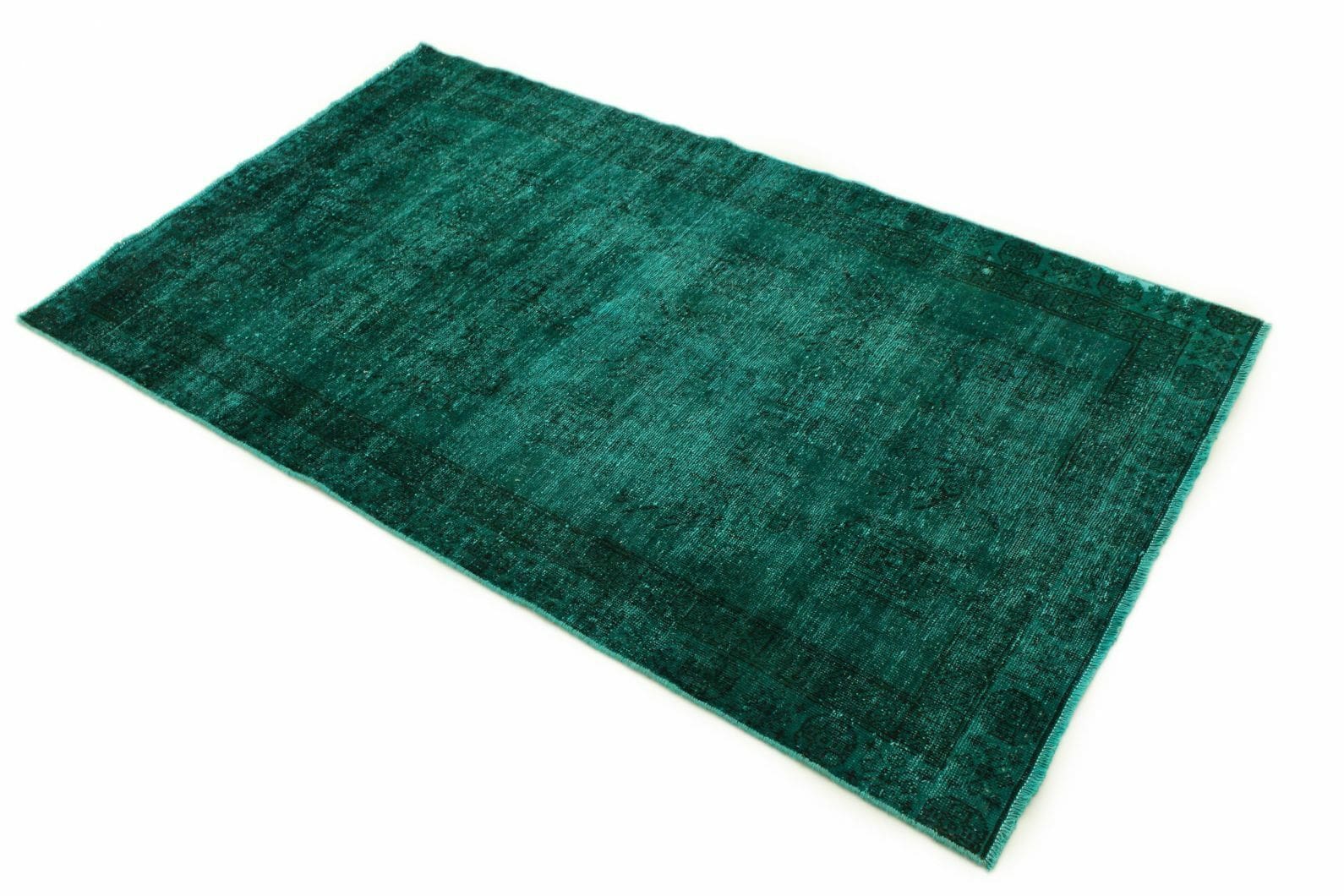 Vintage-Teppich 189x109cm Türkis Grün, handgeknüpft, Orientteppich