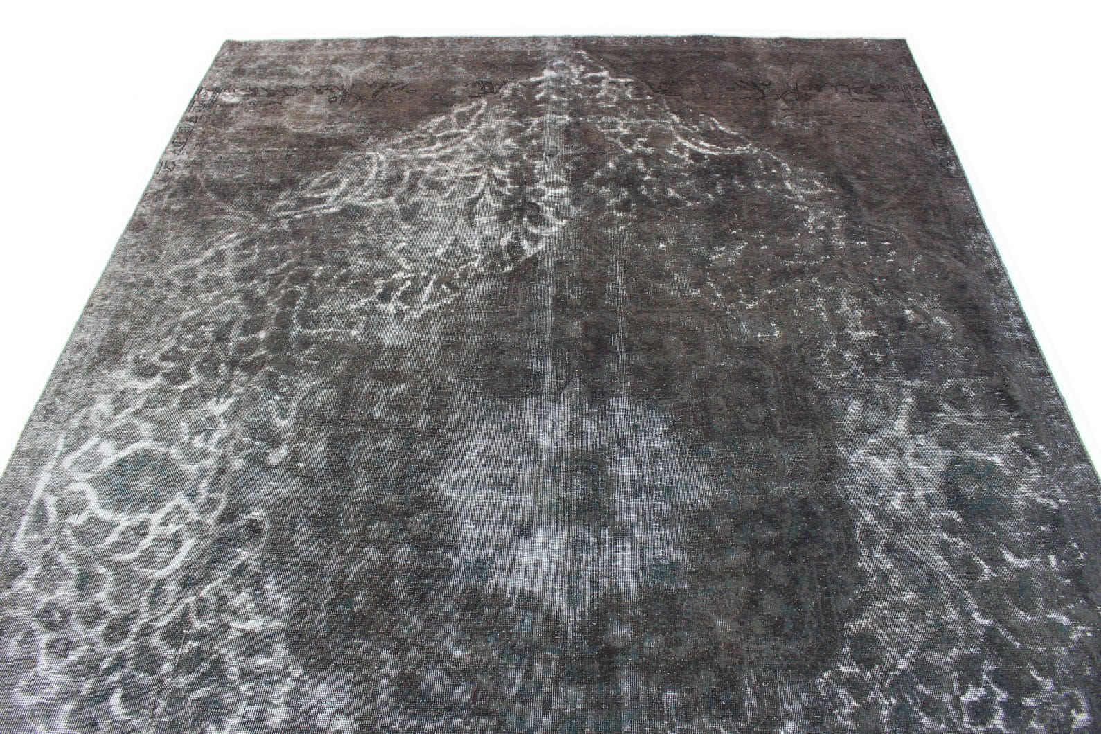 Vintage Orientteppich Grau Schwarz 342x229cm handgeknüpft