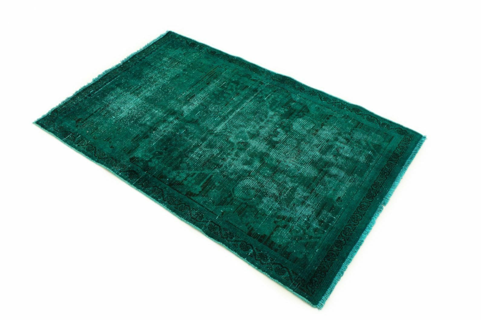 Vintage-Teppich Türkis Grün 162x99 cm mit schimmernden Ornamenten, handgeknüpft