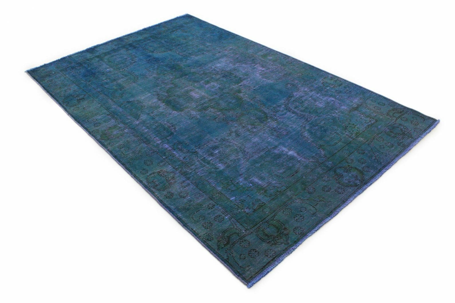 Vintage-Teppich Petrol Blau 277x180cm, handgeknüpft, Orientteppich
