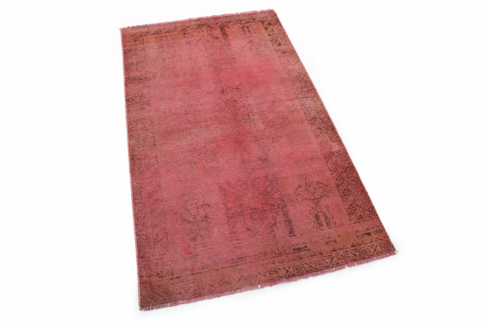 Vintage Orientteppich Rot Rosa 195x112 cm - handgeknüpft