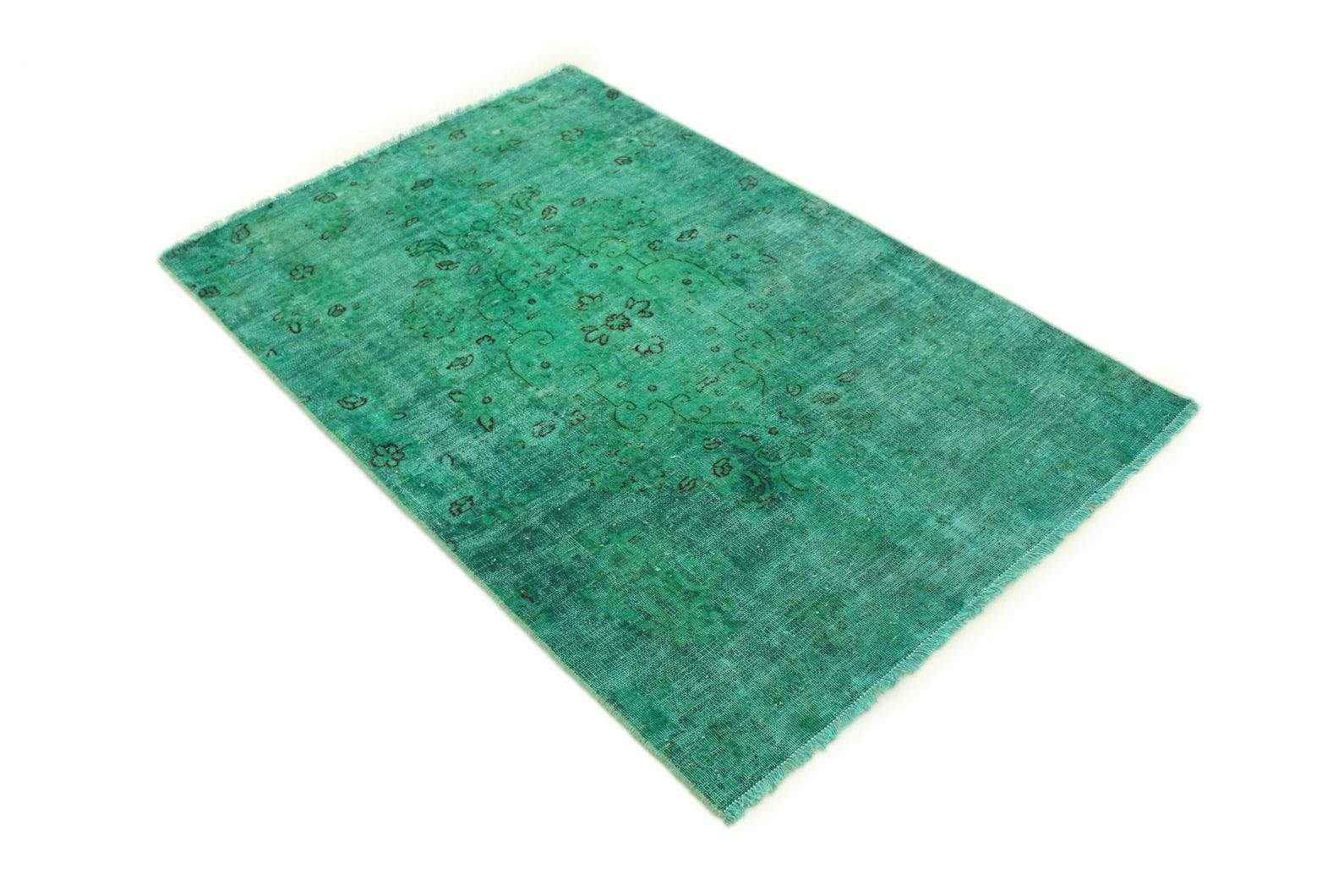 Handgeknüpfter Orientteppich 159x99 cm Türkis Grün Vintage-Design