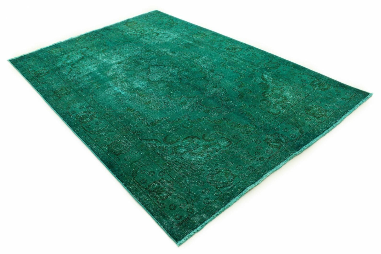 Vintage Orientteppich 290x194cm türkis-grün, handgeknüpft