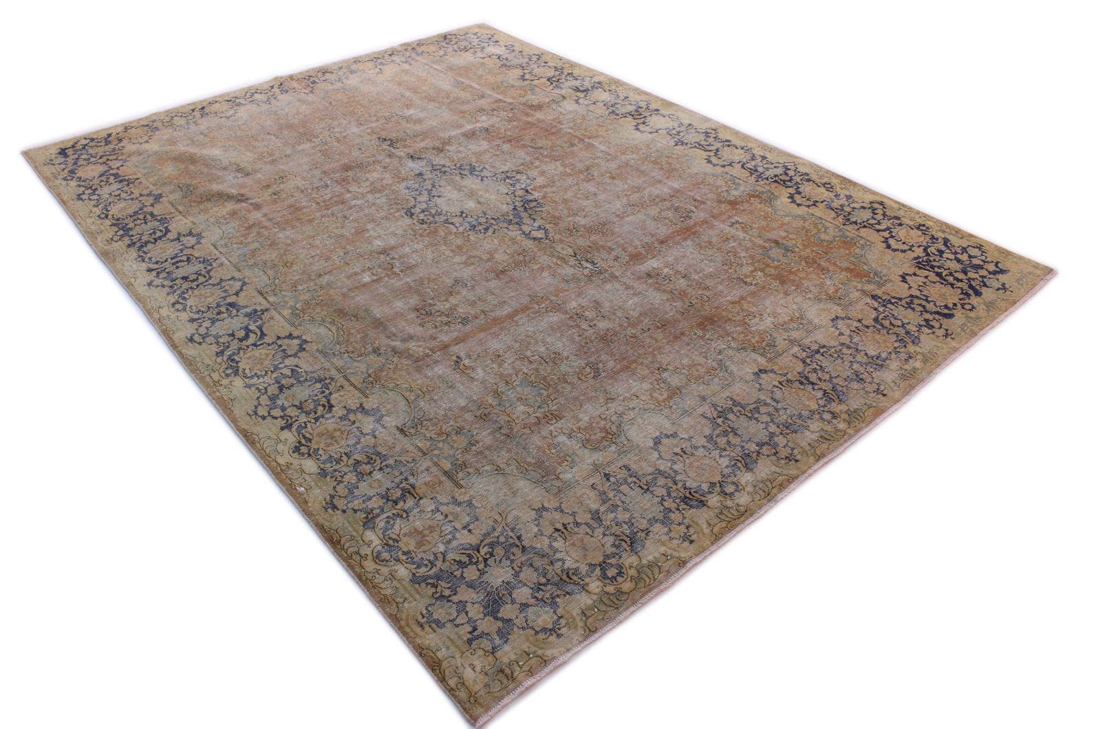 Vintage Orientteppich 410x304 cm beige blau handgeknüpft