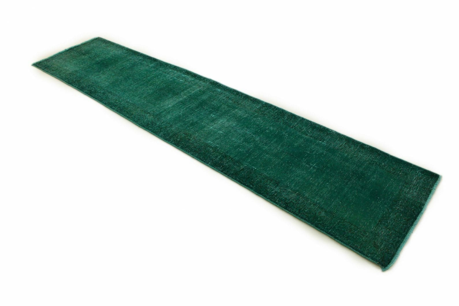 Vintage Orientteppich 350x79cm Türkis Grün, handgeknüpft