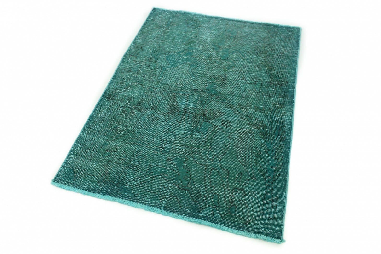 Orientteppich Vintage Grün 142x109cm, handgeknüpft, modernisiert
