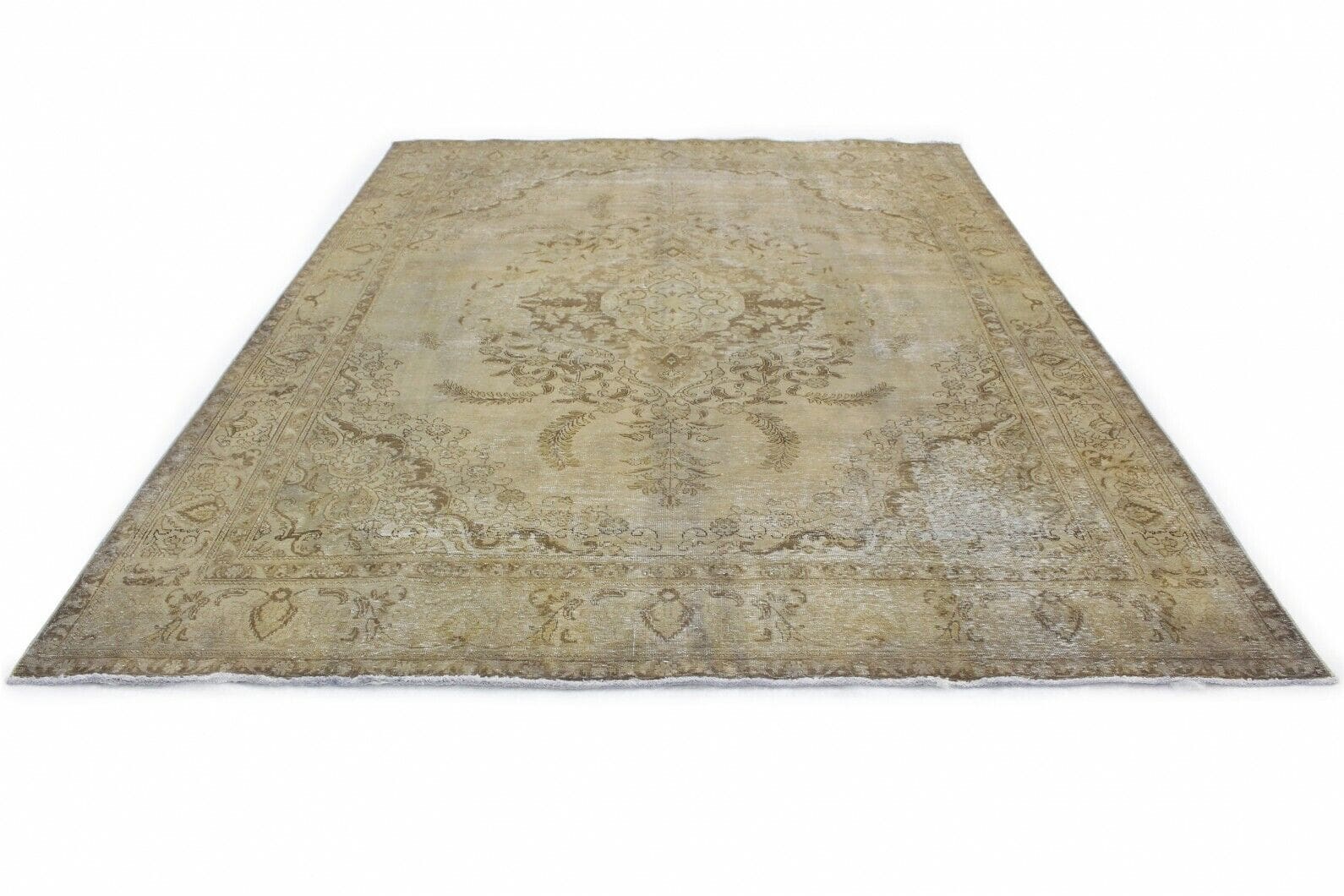 Vintage Orientteppich Sand 383x277cm, handgeknüpft, Designunikat