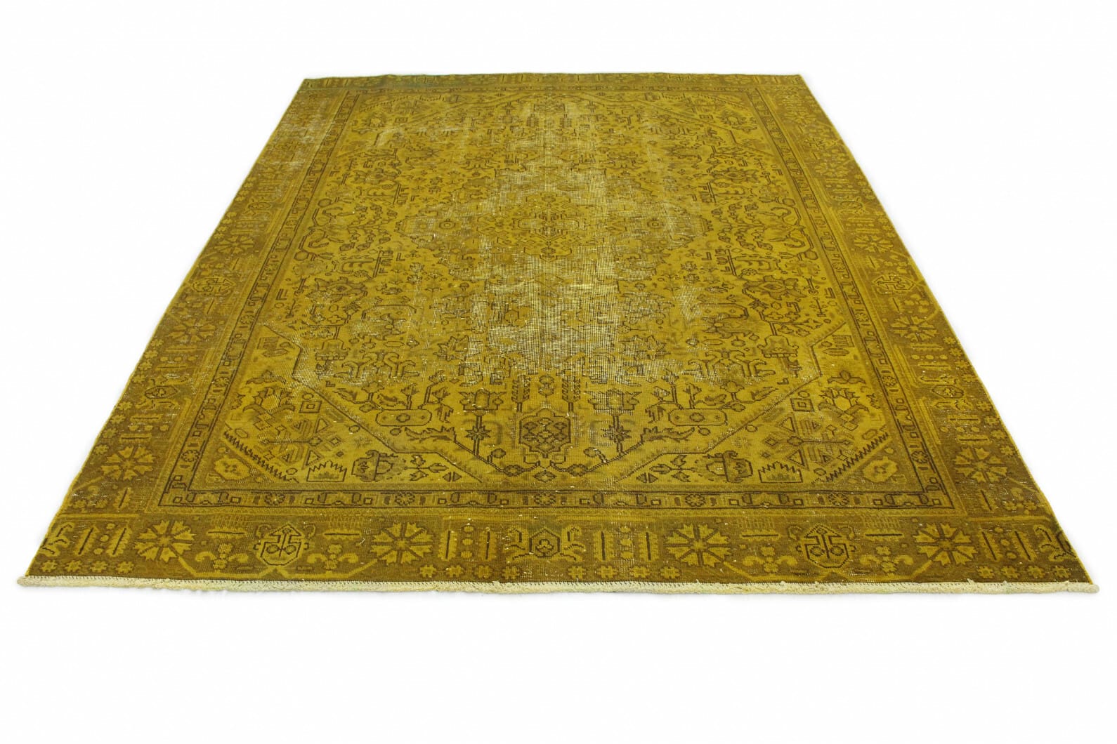 Vintage Orientteppich senf 307x229cm handgeknüpft, einzigartig
