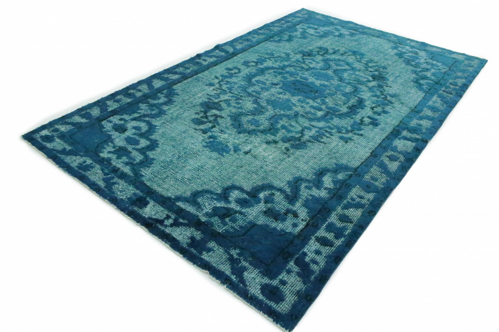Vintage Orientteppich türkis 287x170 cm, handgeknüpft, Unikat
