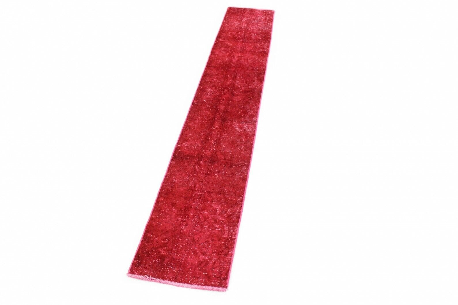 Vintage Teppich Läufer Rot 242x39cm, handgeknüpft, Orientteppich
