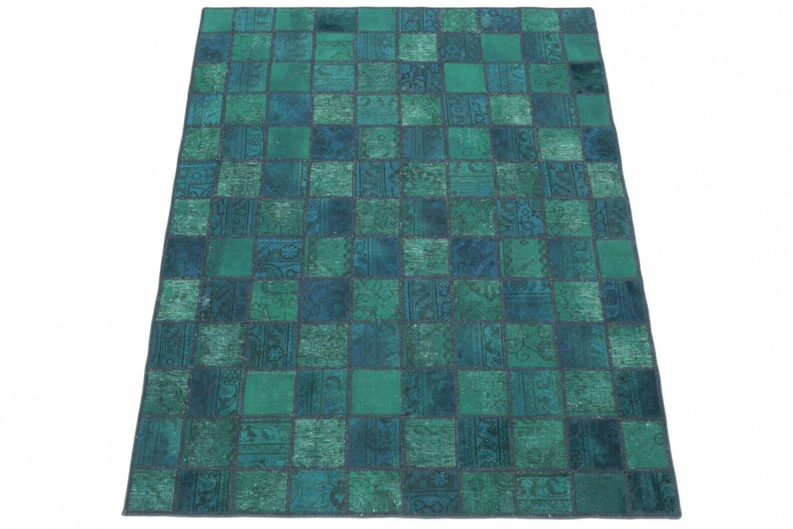 Patchwork Teppich Grün Türkis 202x151 cm – handgeknüpft