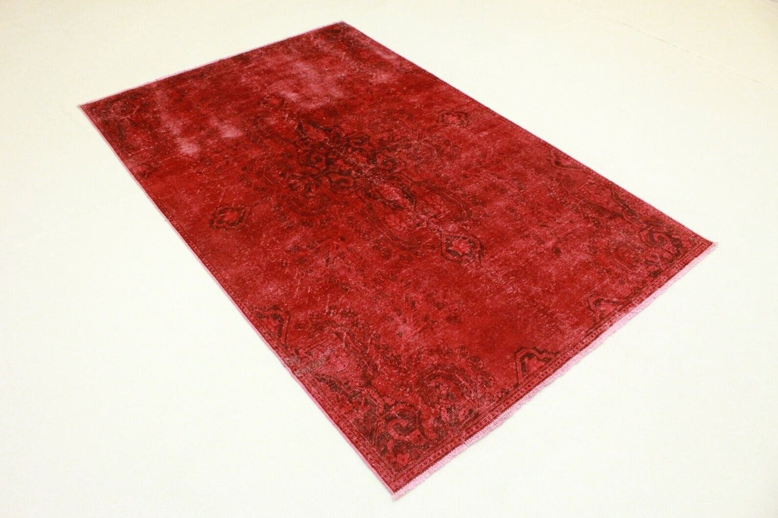Vintage Orientteppich Rot 272x179 cm handgeknüpft, Designerstück
