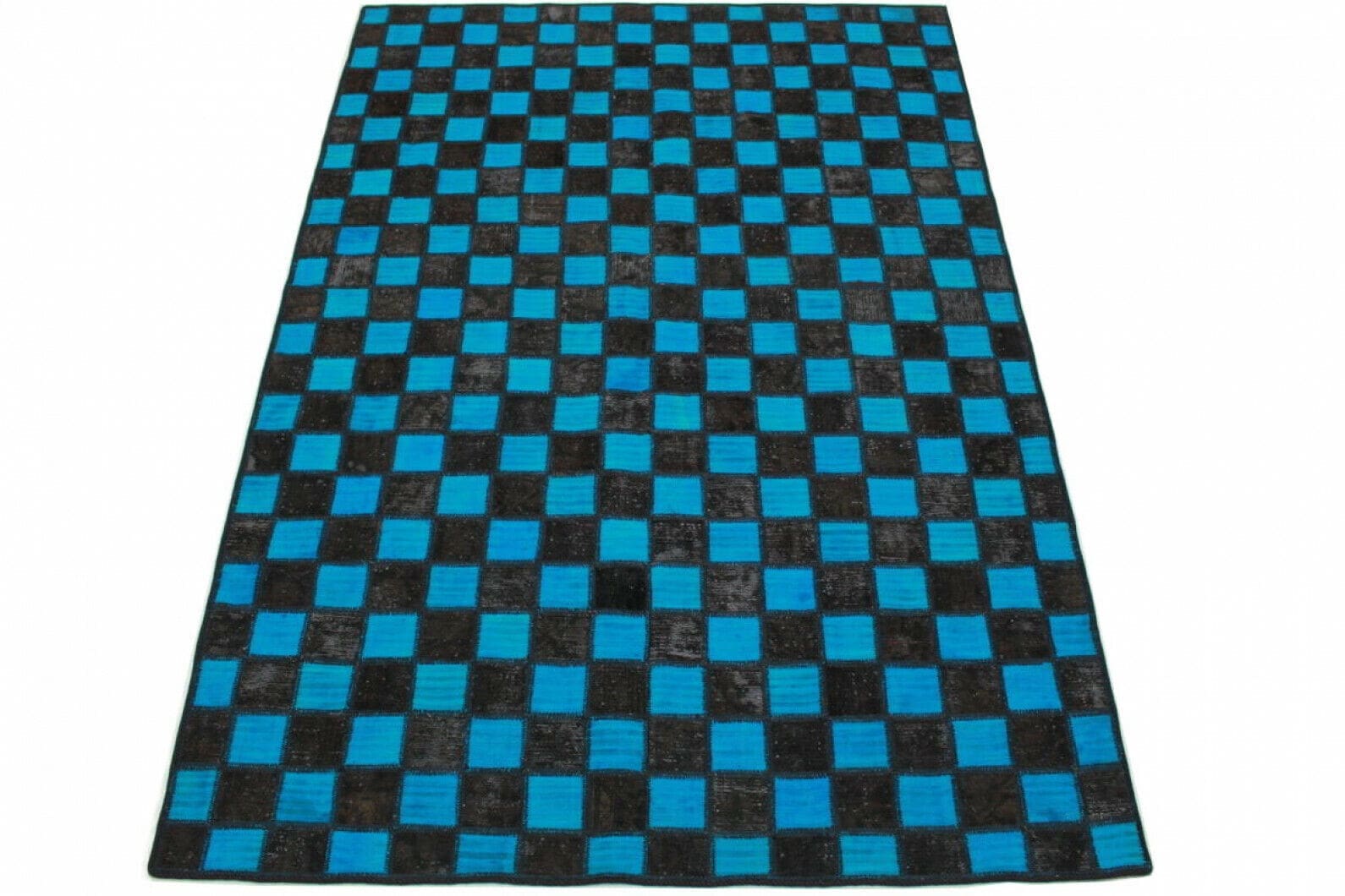 Handgeknüpfter Patchwork Orientteppich 250x161cm blau schwarz
