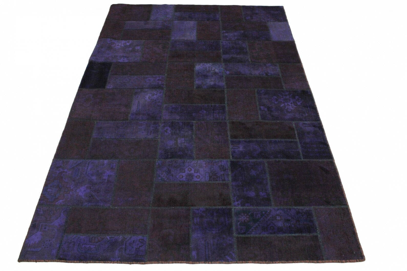 Patchwork Teppich Lila 310x201cm – Handgeknüpft, Orientteppich