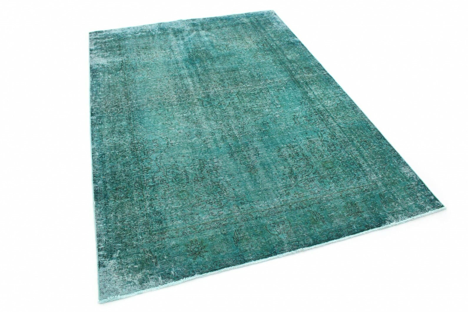 Vintage Orientteppich Türkis 290x201 cm - Handgeknüpft, Designunikat