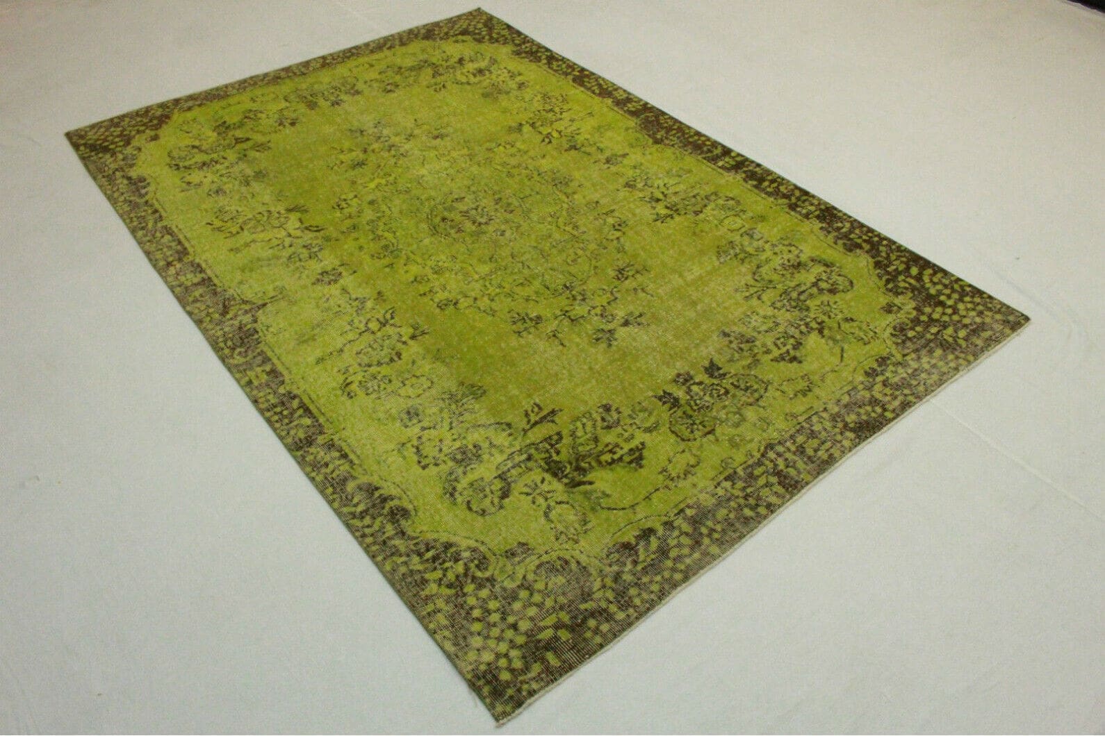 Vintage Orientteppich Grün Braun 299x201cm – handgeknüpft