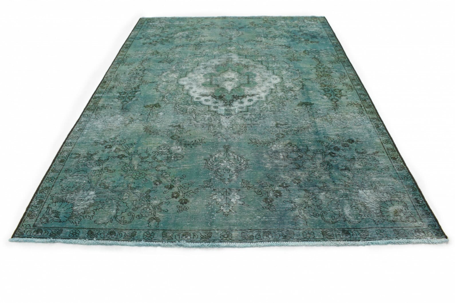 Vintage Orientteppich Türkis 328x219cm, handgeknüpft, Unikat
