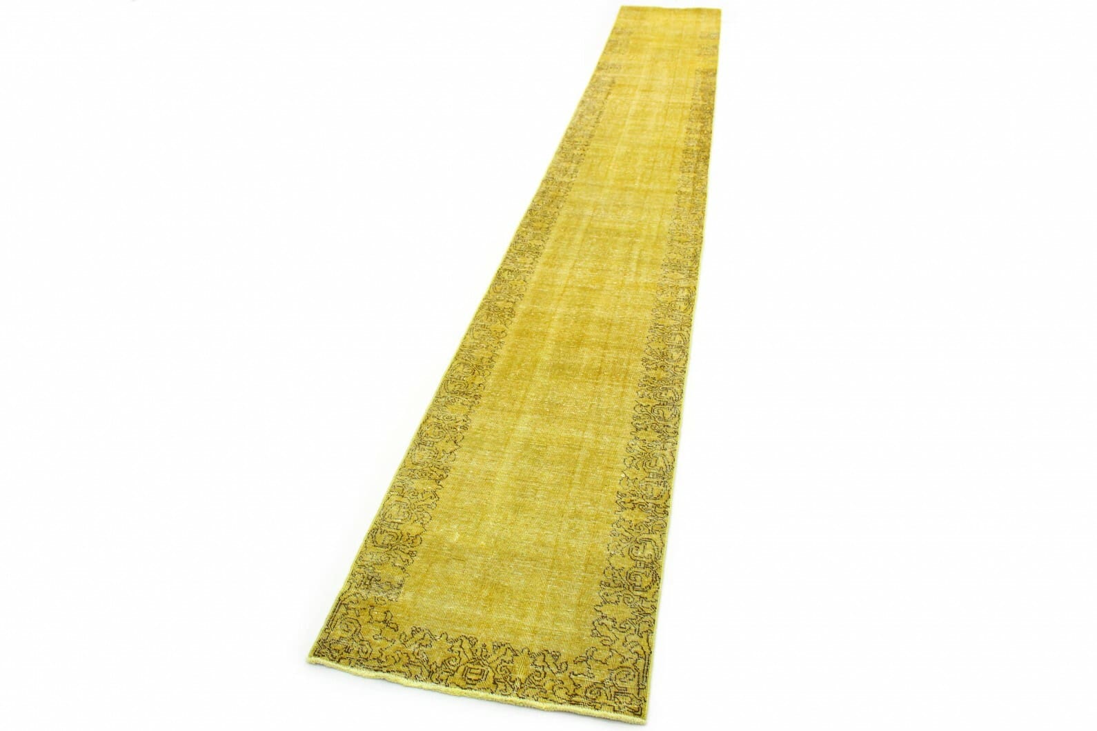 Vintage Orientteppich Läufer Gelb 608x79 cm handgeknüpft