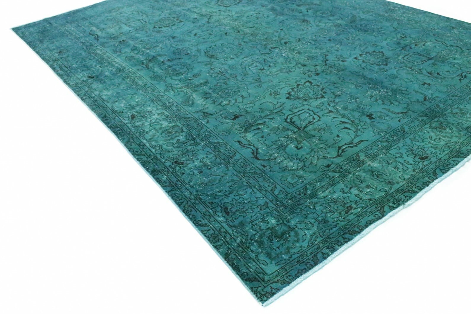 Vintage Orientteppich 380x279cm Türkis, handgeknüpft, Unikat