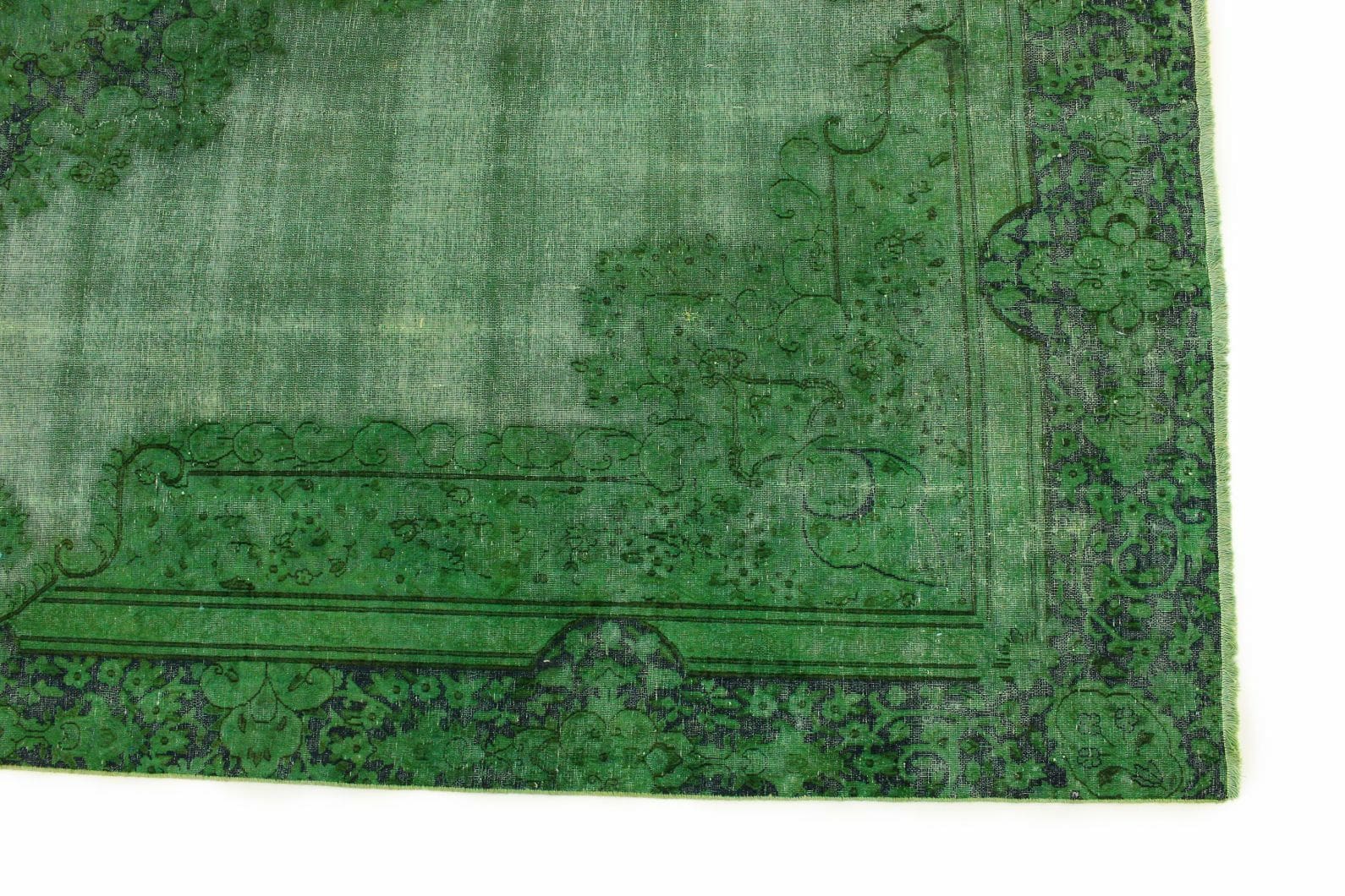 Vintage Orientteppich Grün 370x259 cm, handgeknüpft, Unikat