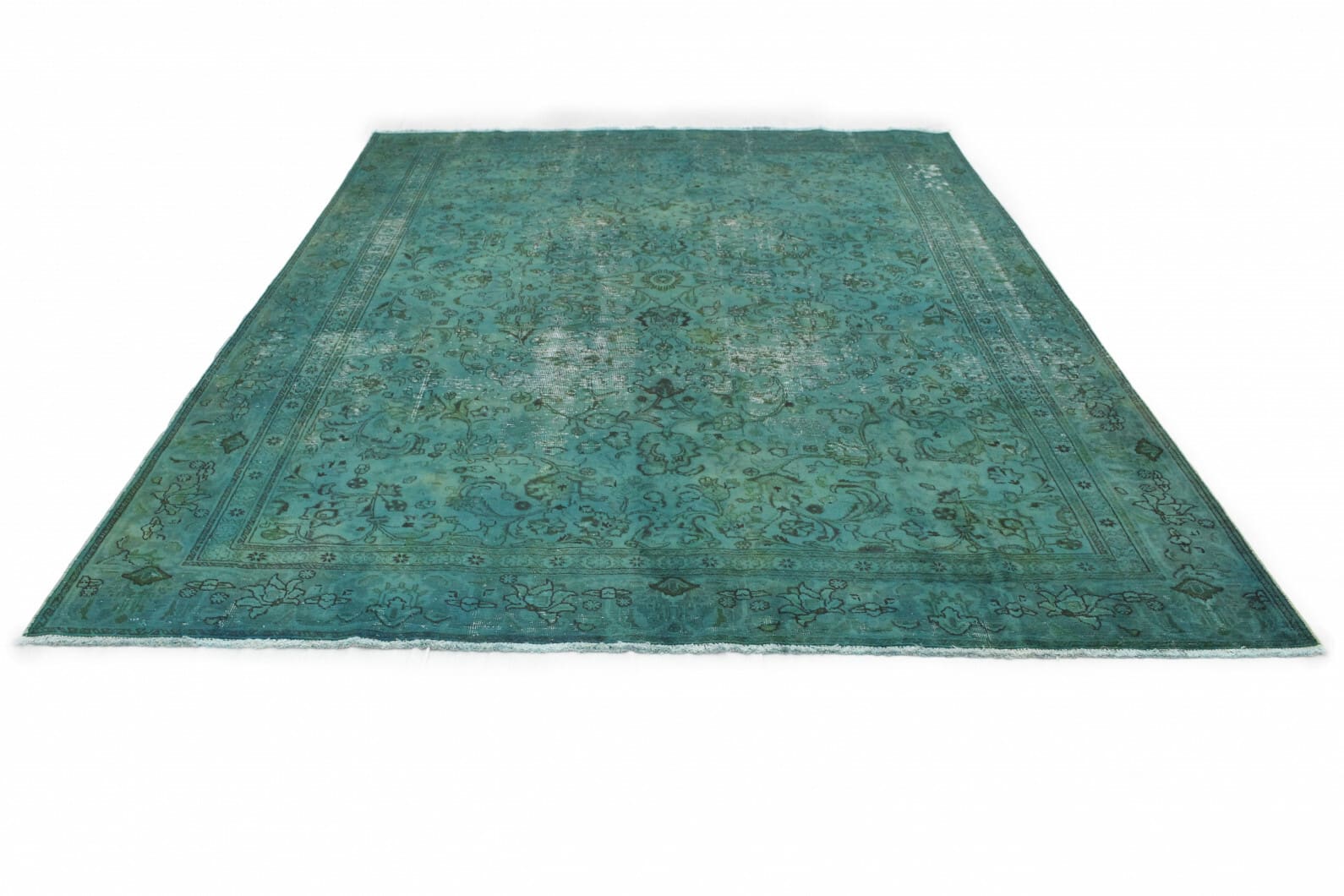 Vintage Orientteppich 375x280cm türkis, handgeknüpft, Unikat